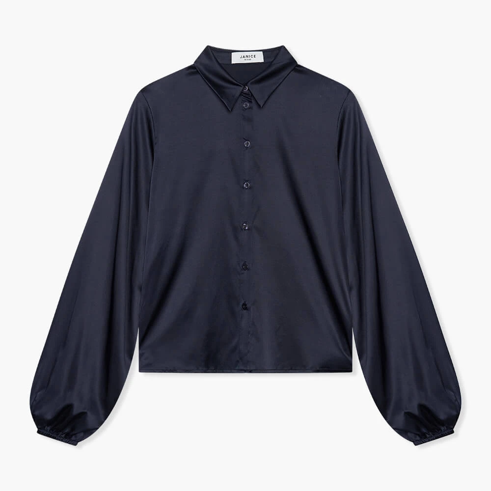 Zijden Blouse Dames Stretch Donker Blauw