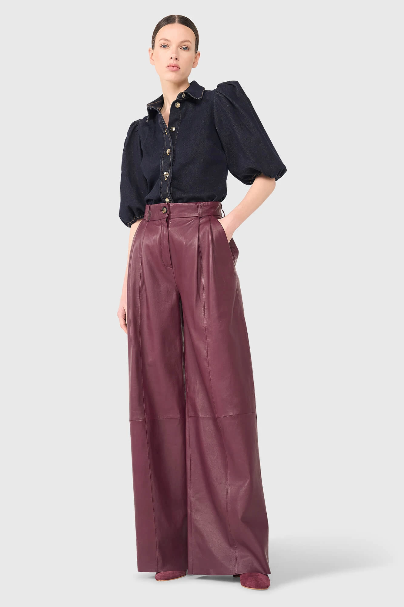 Broek dames leer dollar burgandy janice 14