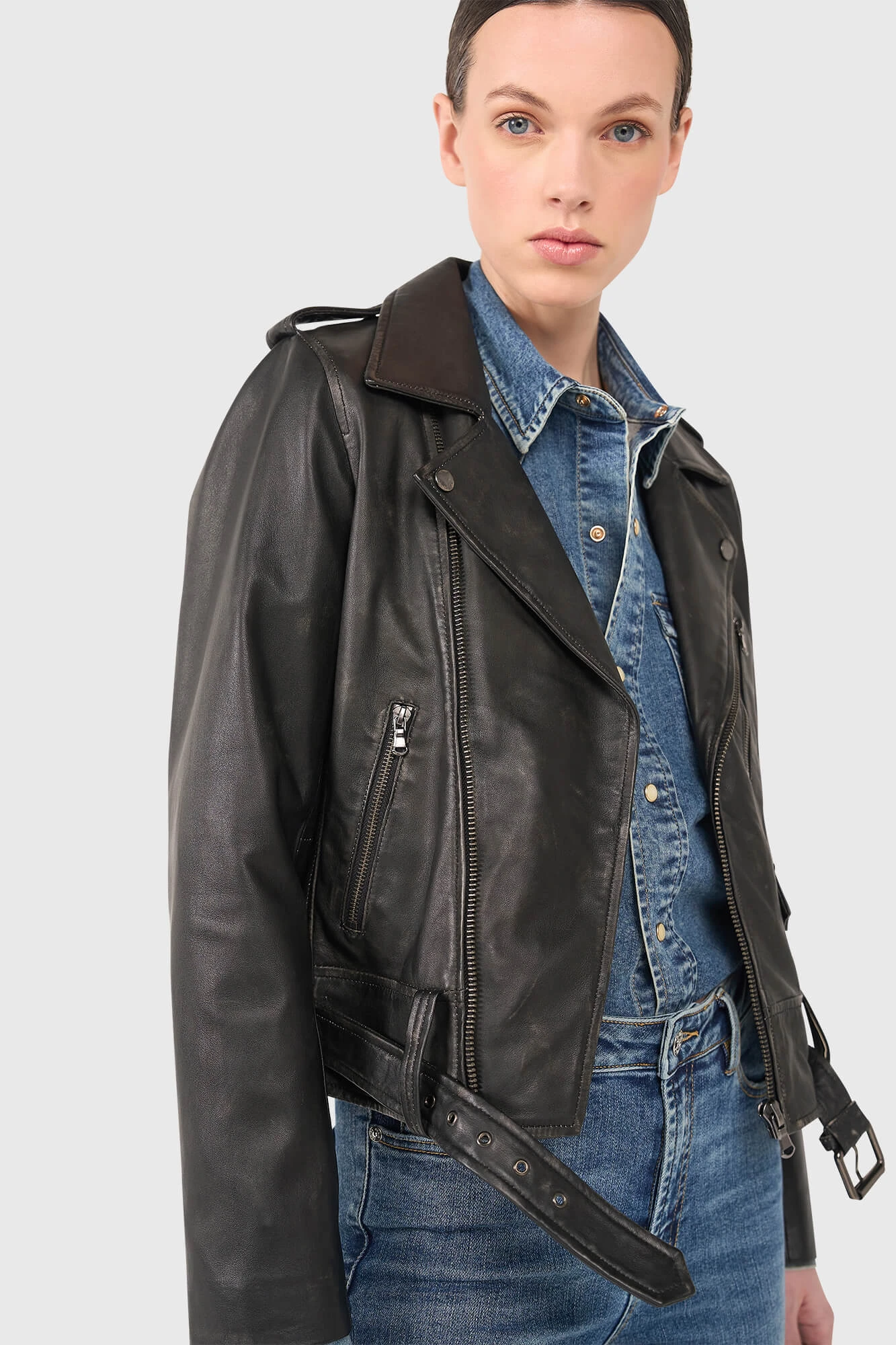 Jacket dames burke leer zwart destroyed janice 30