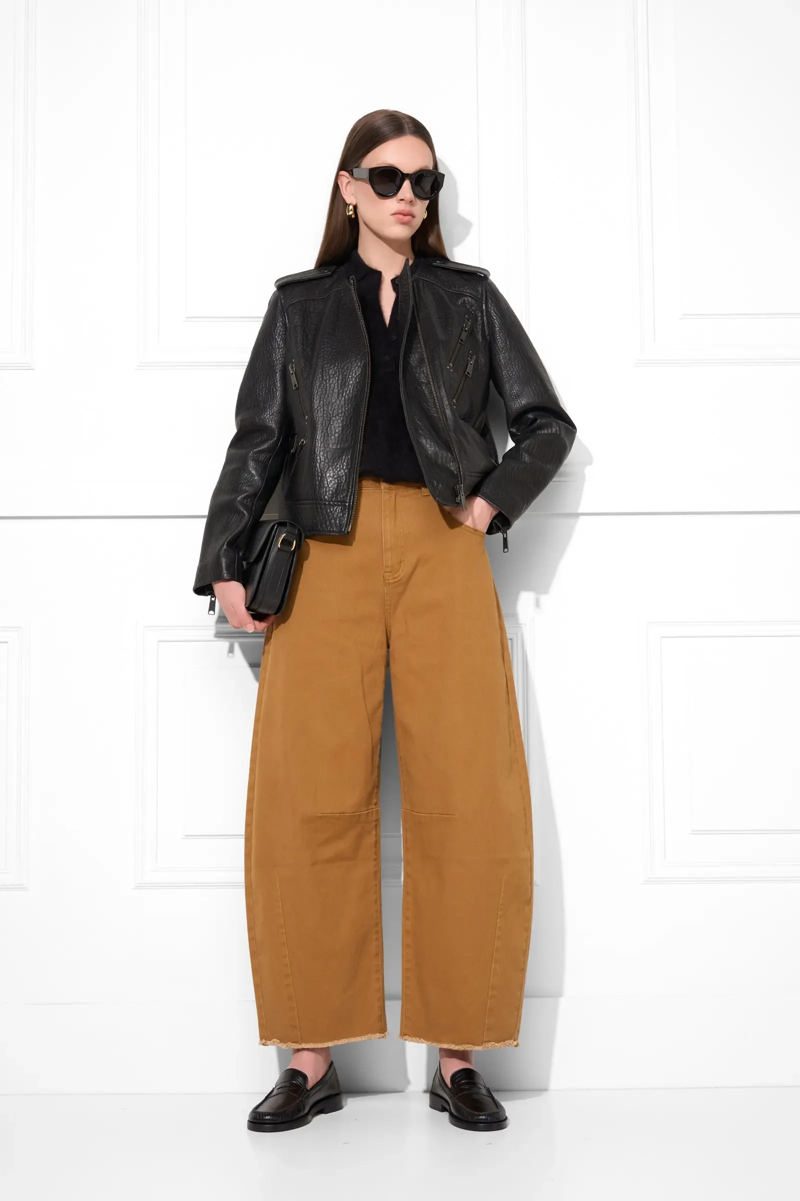 Barrel Jeans Dames Mid Rise Stretch Billy Cognac