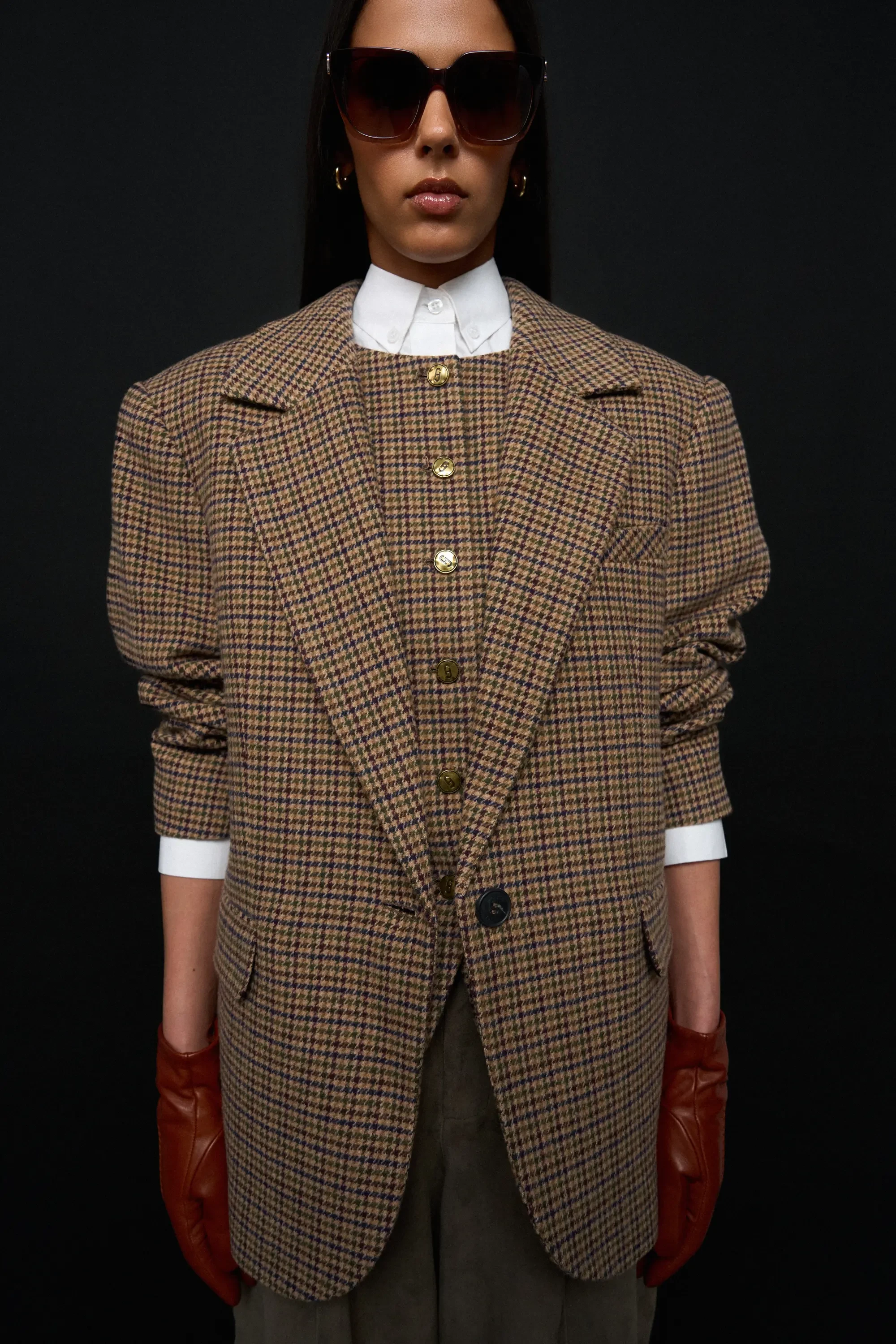 Blazer Vest Dames Bruin Ruit Samson