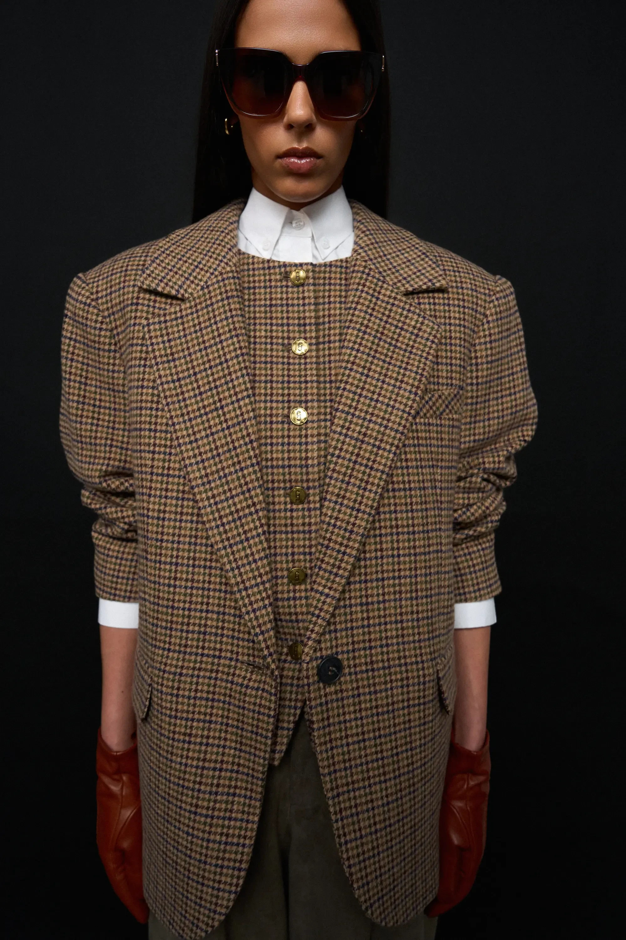 Blazer Vest Dames Bruin Ruit Samson
