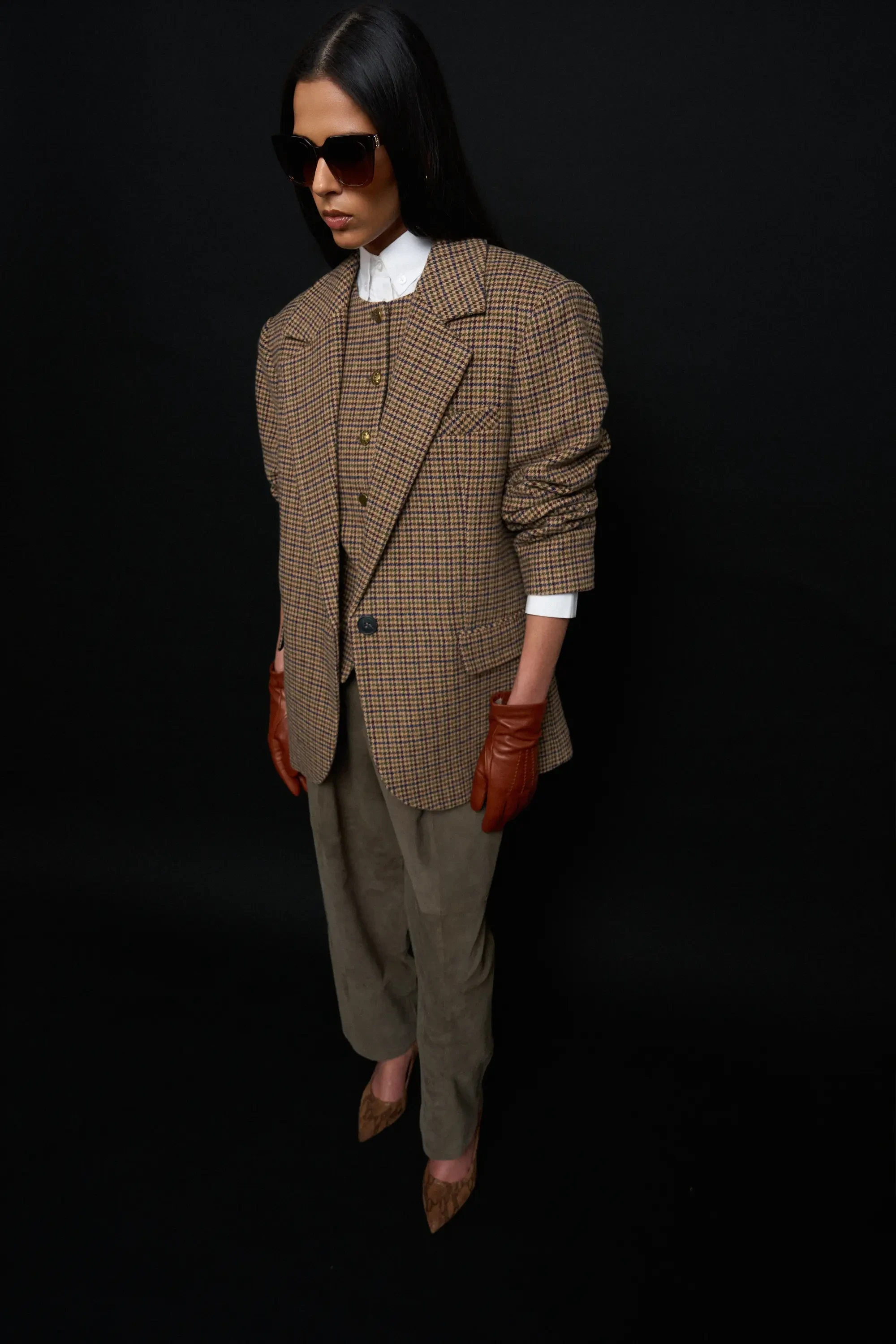 Blazer Vest Dames Bruin Ruit Samson