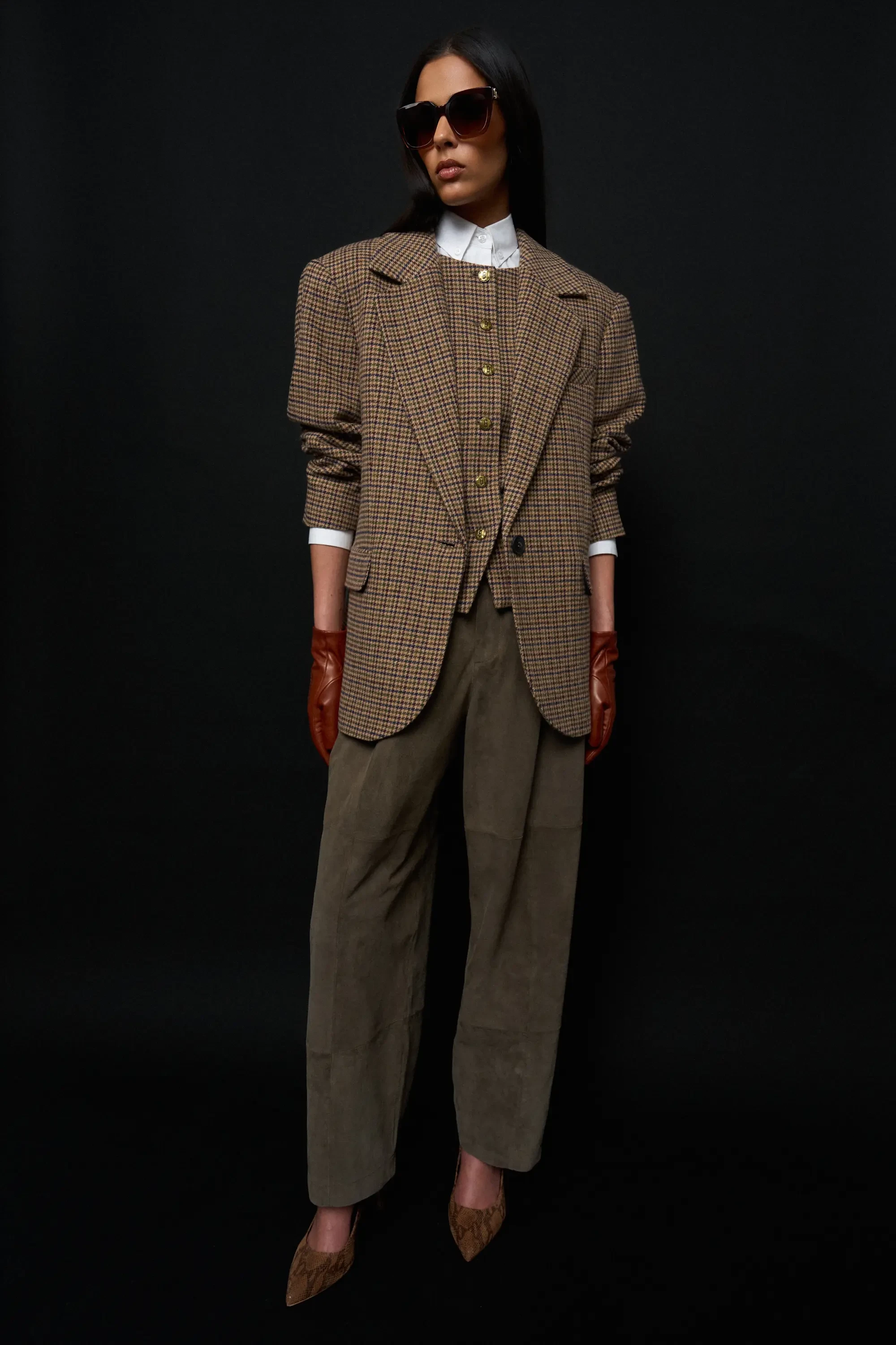Blazer Vest Dames Bruin Ruit Samson