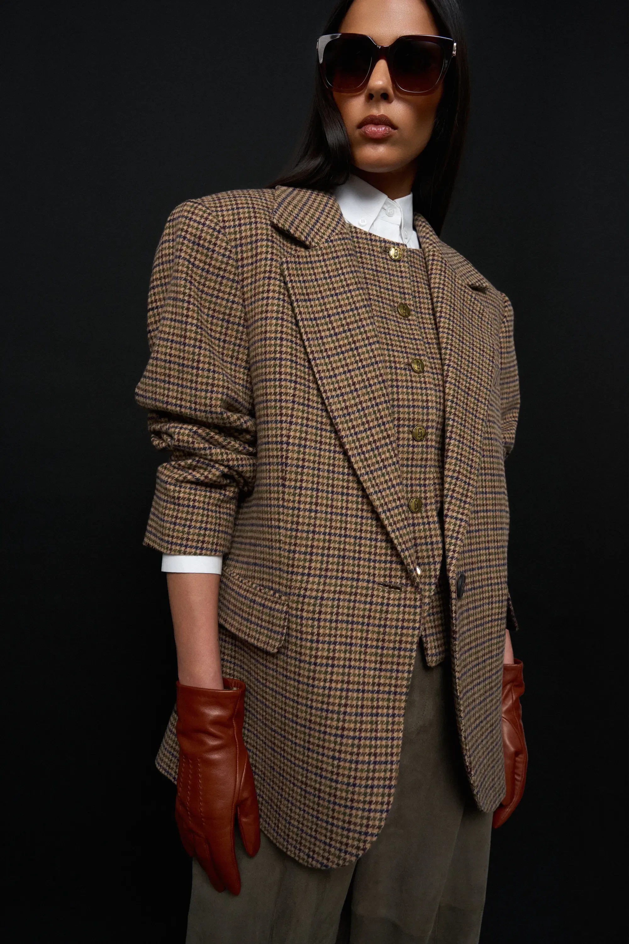 Blazer Vest Dames Bruin Ruit Samson