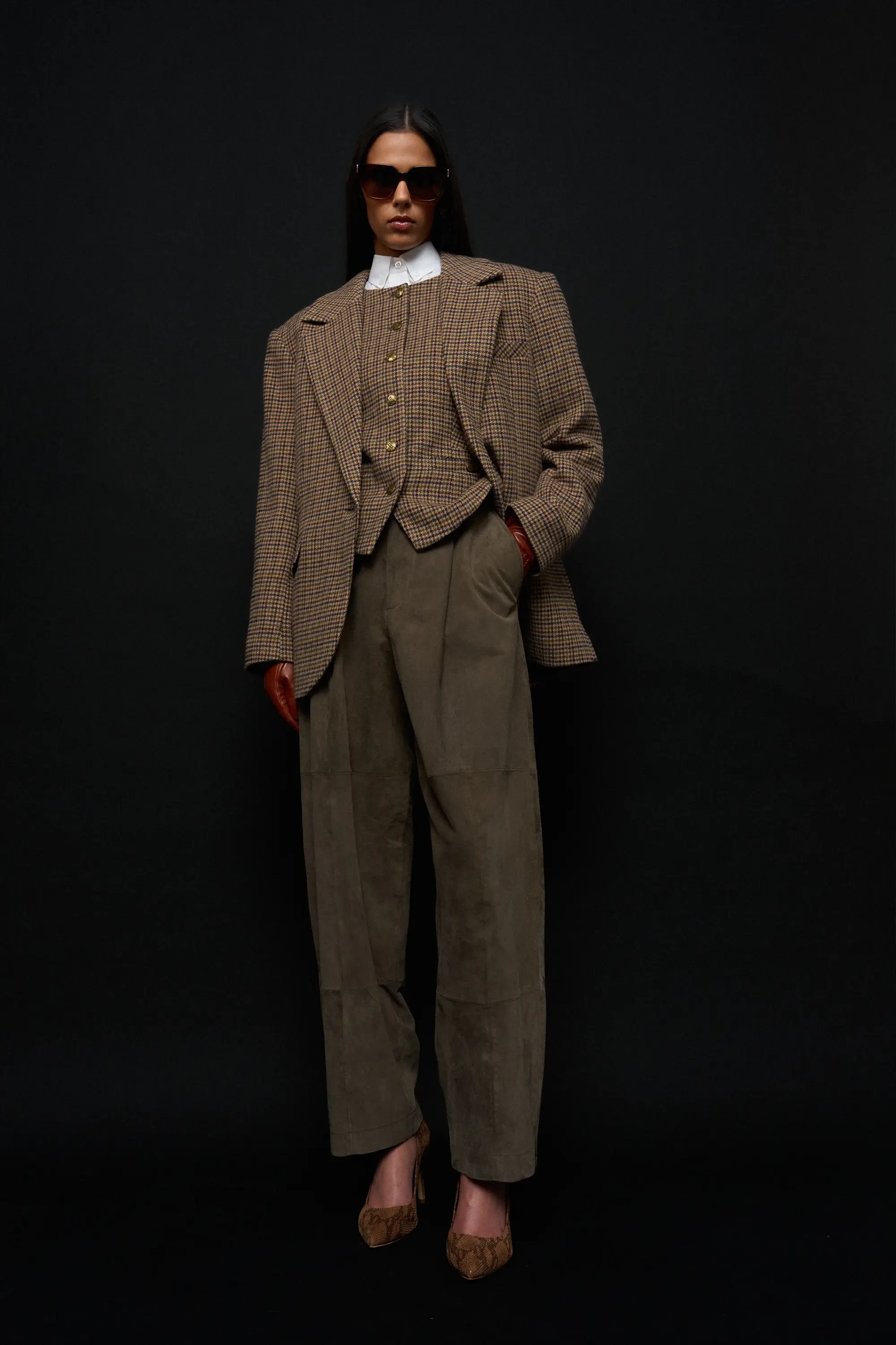 Blazer Vest Dames Bruin Ruit Samson