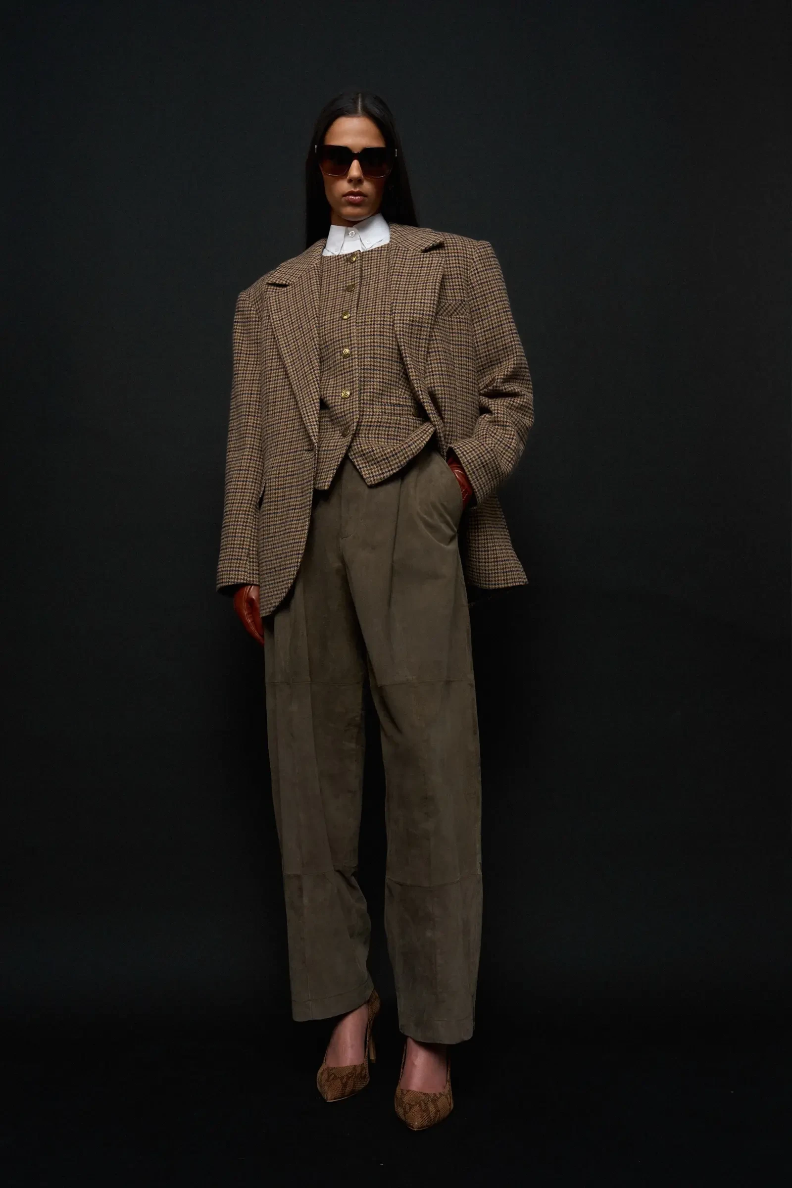 Blazer Vest Dames Bruin Ruit Samson