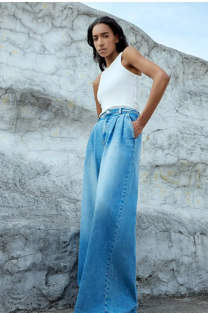 Weite Stretch-Jeans mit hoher Taille, Dollar-Blau, 786