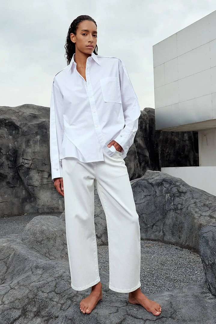 Witte Katoenen Oversized Dames Blouse Phil