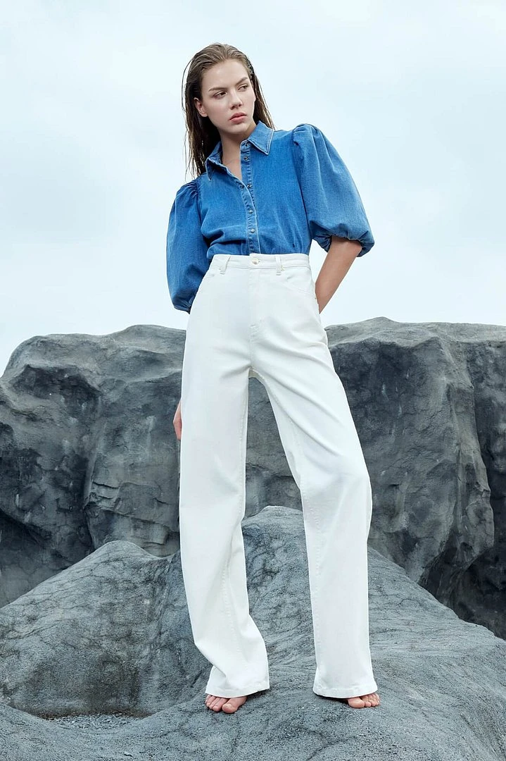Damenbluse aus Denim mit Puffärmeln Lars 932
