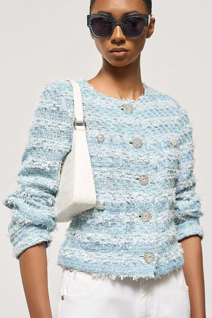 Women's Tweed Blazer Jacket, Laurent Blue