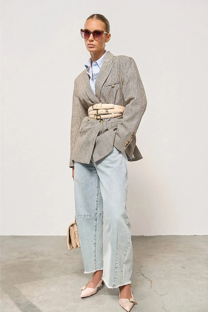 Blazer Dames Ruit Jones Beige