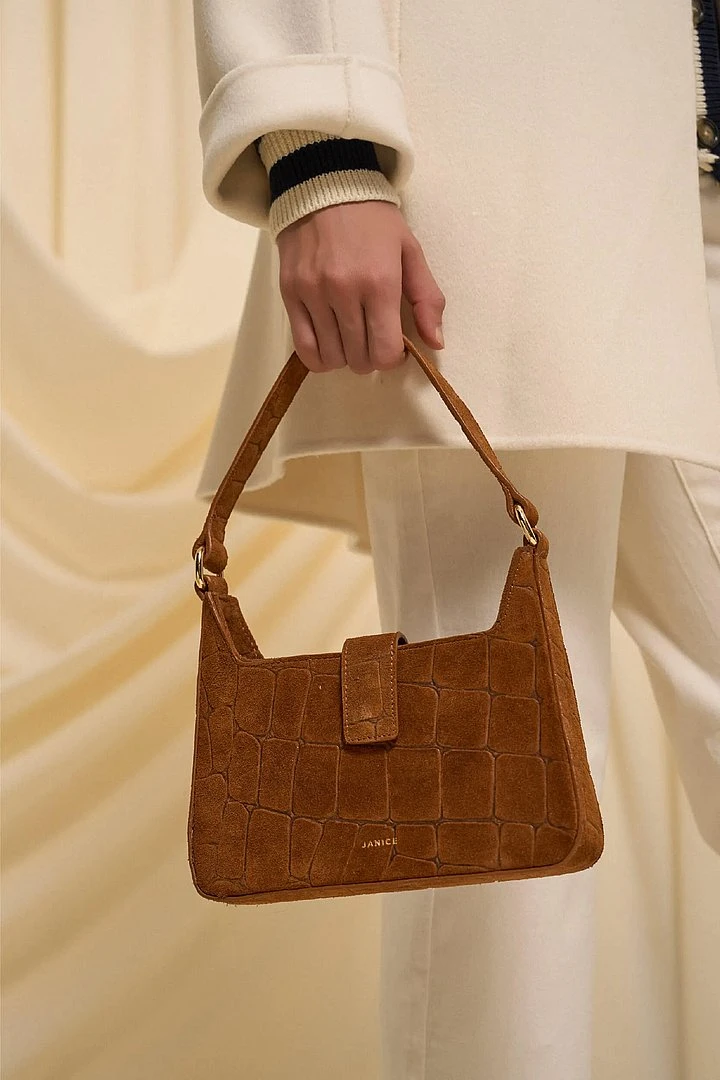Camel Croco Leather Suede Handbag by Conan