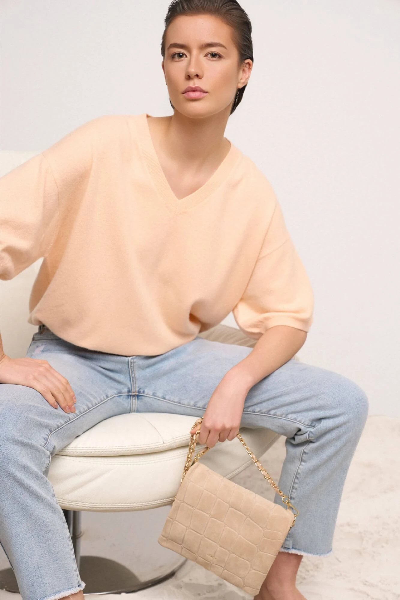 Women's Cashmere V-Neck Sweater Romeo Peach