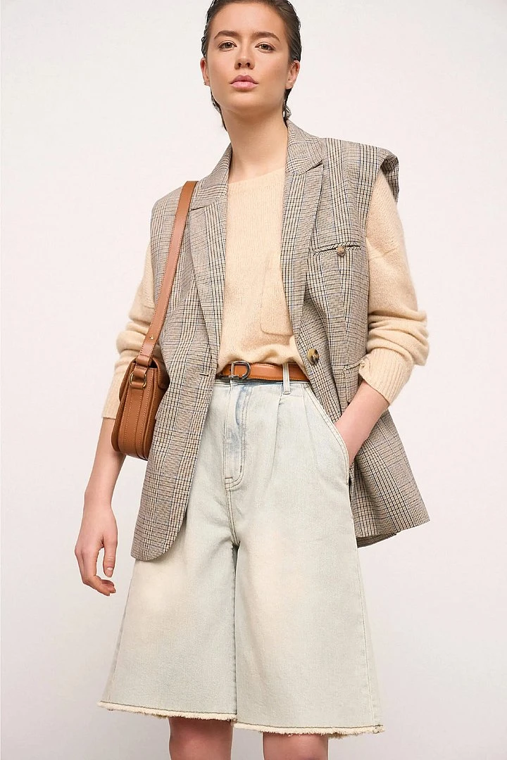 Blazer Vest Dames Ruit Marvin Beige