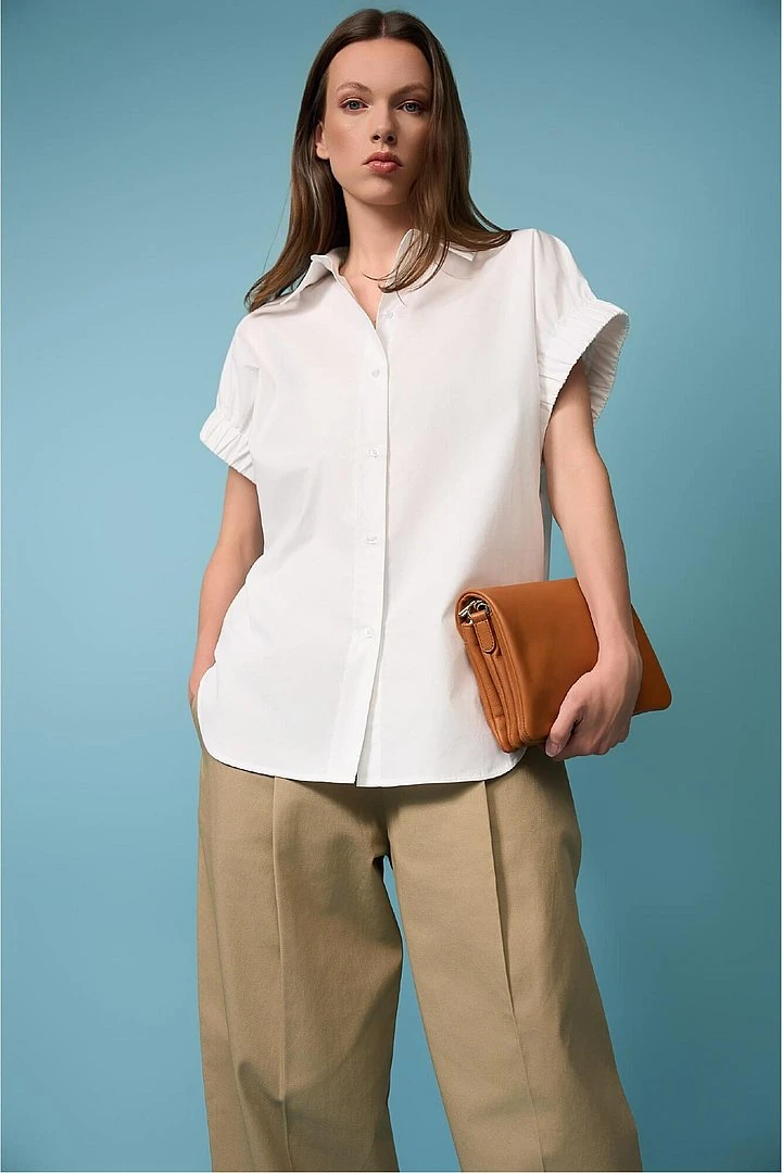 Witte Katoenen Dames Blouse Korte Mouw Yaro Wit