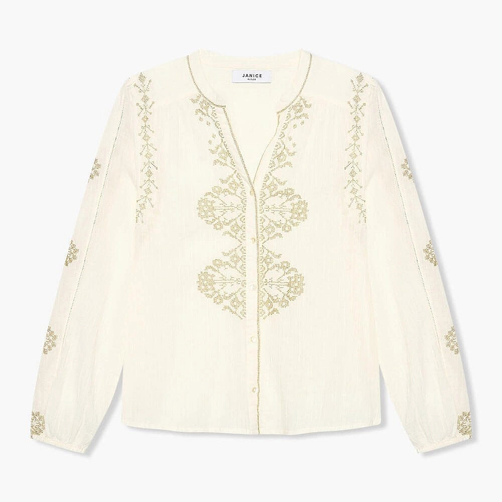 Katoenen Beige Broderie Blouse Austin