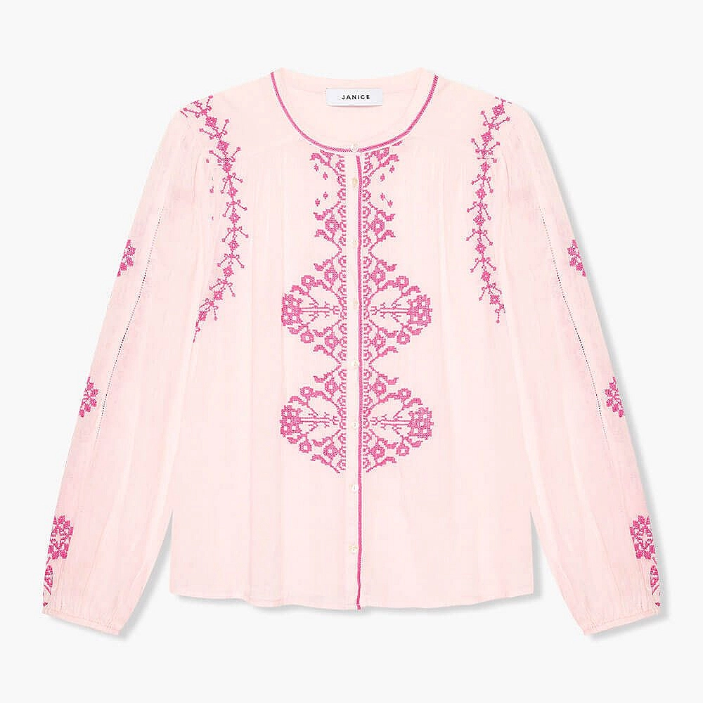 Katoenen Roze Broderie Blouse Dames Austin