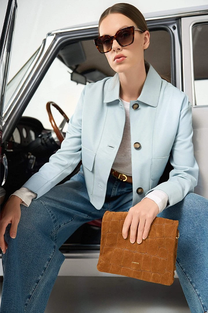 Women's Leather Jacket, William Blue