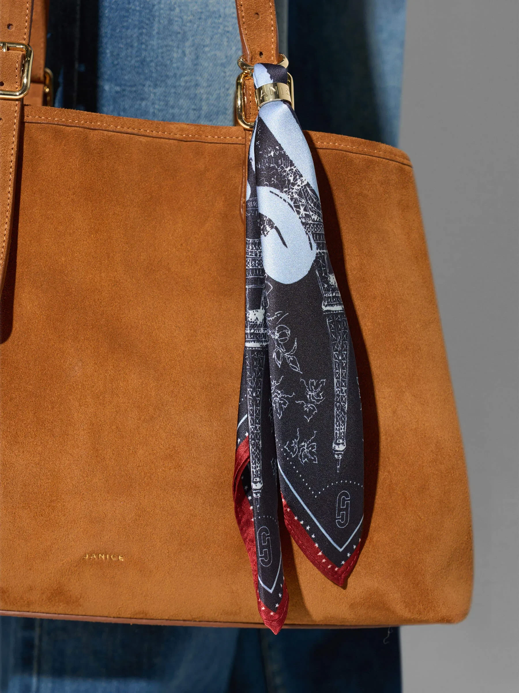 Bag Charm Zijden Sjaal Dames Effron Paris Blauw