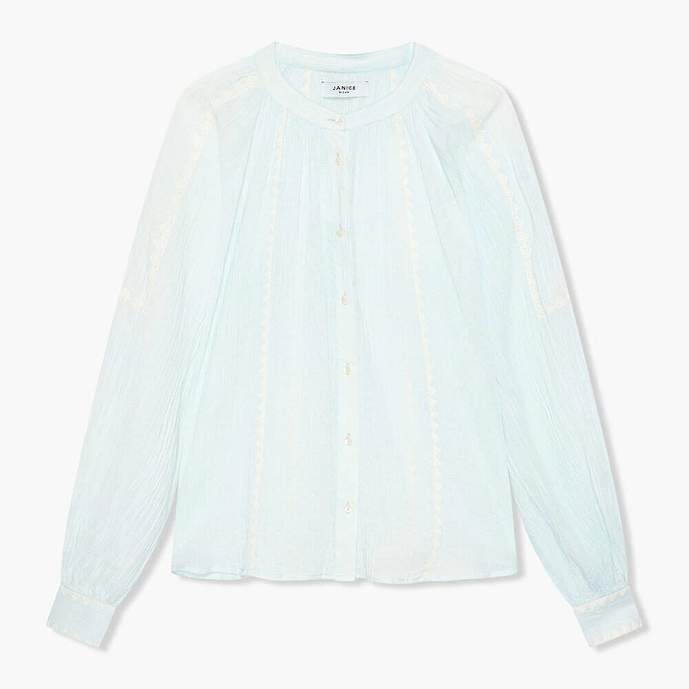 Katoenen lichtblauwe Broderie Blouse Beau