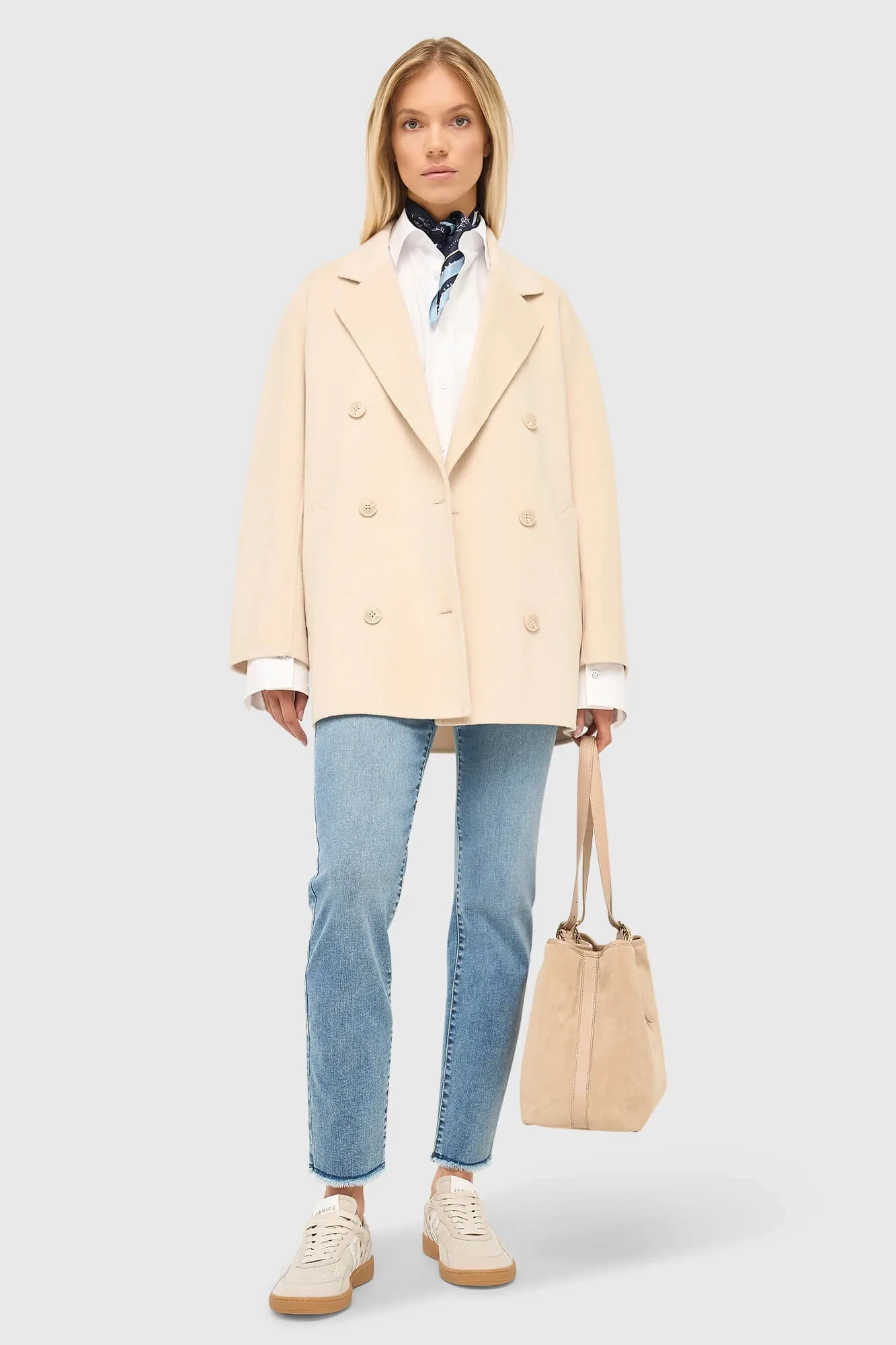 Women's Double-Faced Cashmere Caban Coat, Kennedy Beige