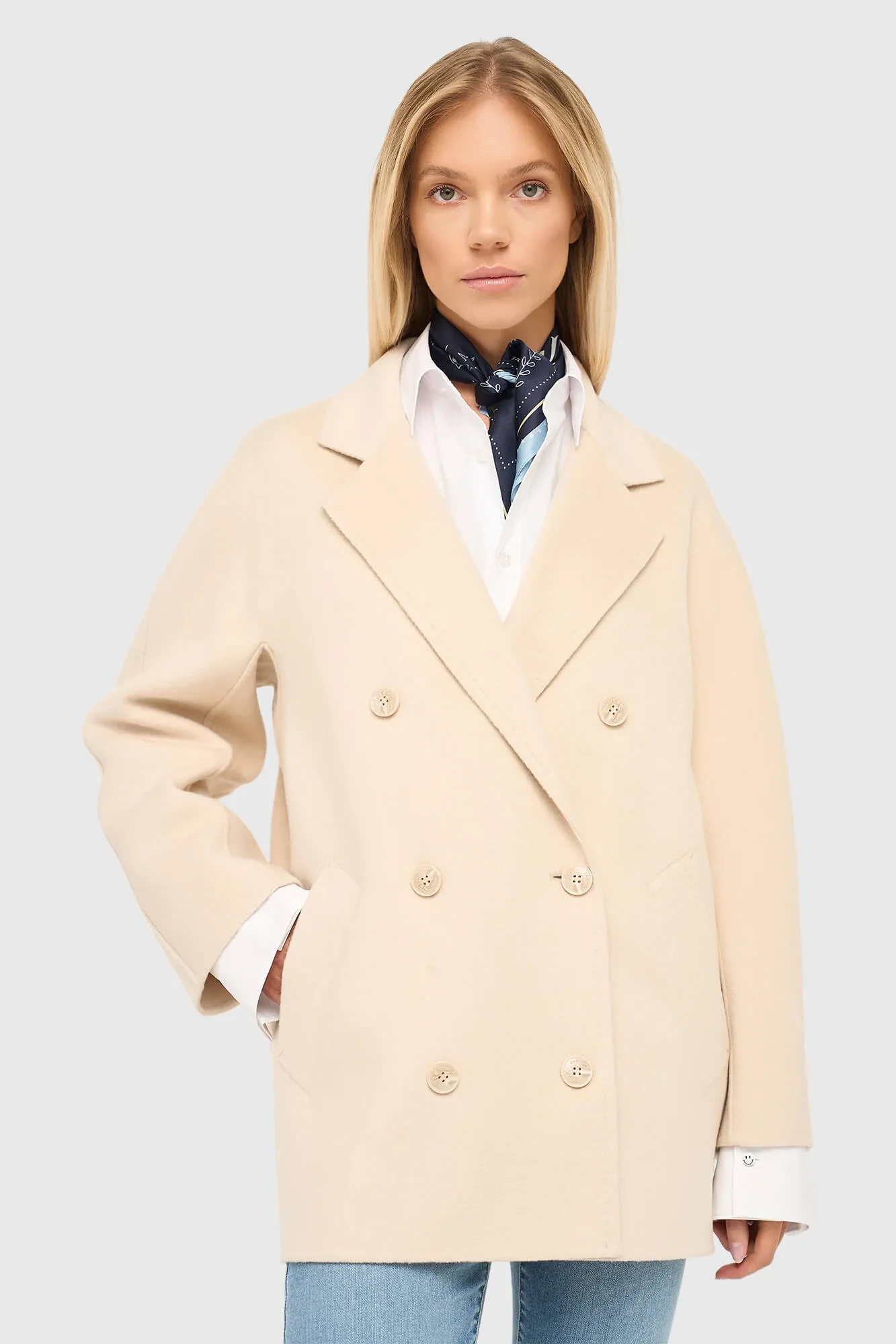 Women's Double-Faced Cashmere Caban Coat, Kennedy Beige