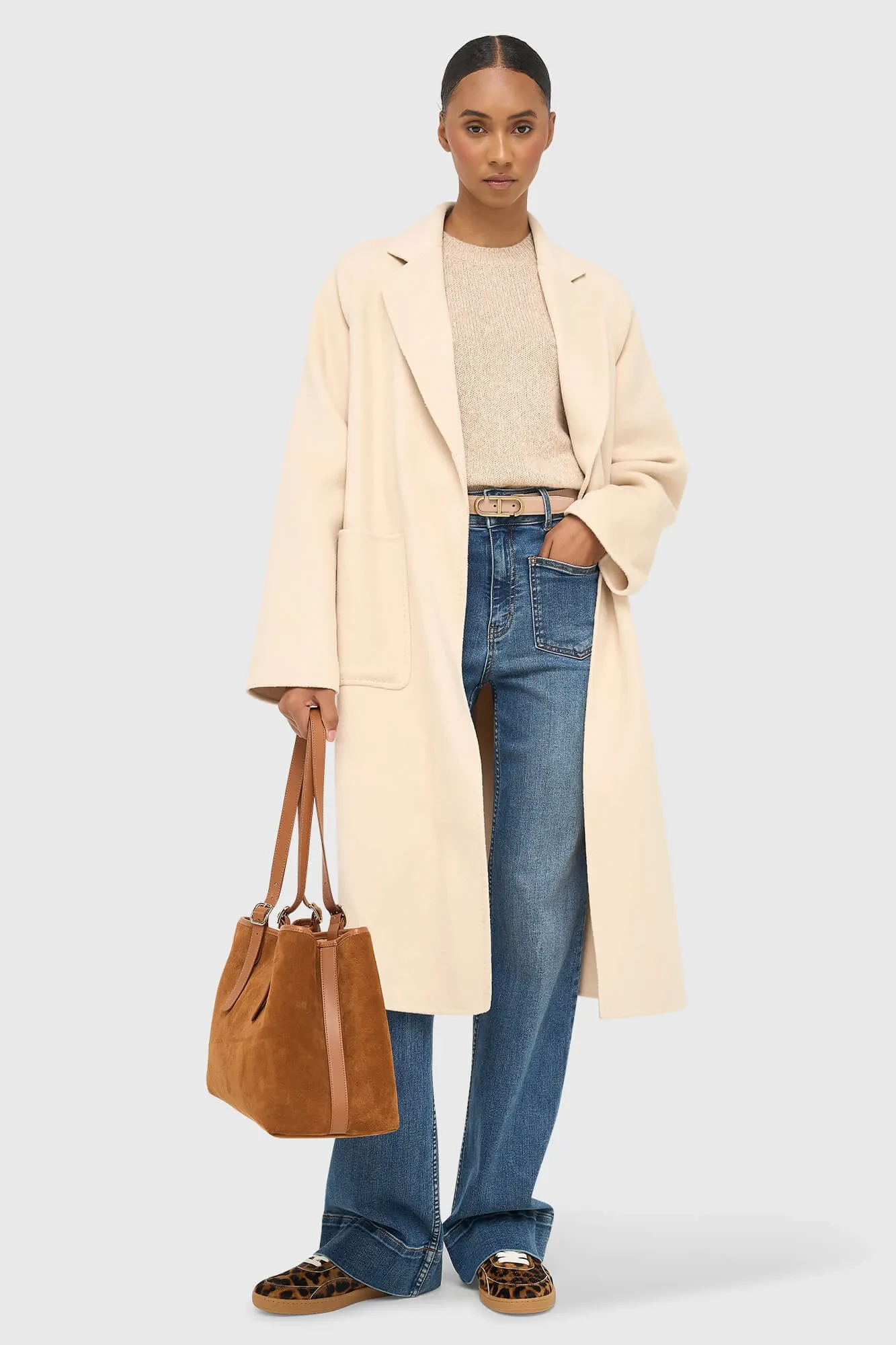Women's Long Double-Faced Cashmere Coat, Jules, Beige