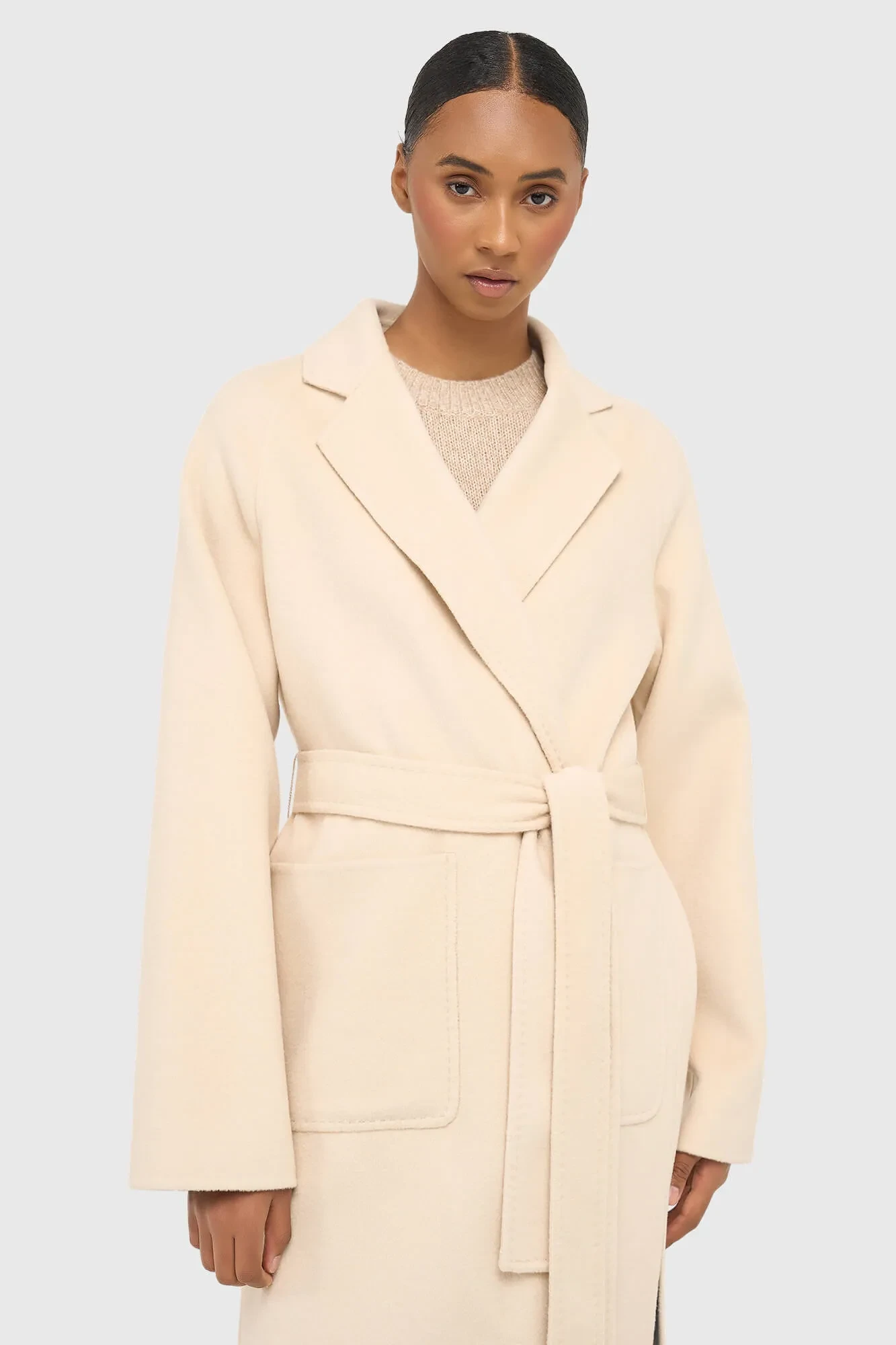 Women's Long Double-Faced Cashmere Coat, Jules, Beige