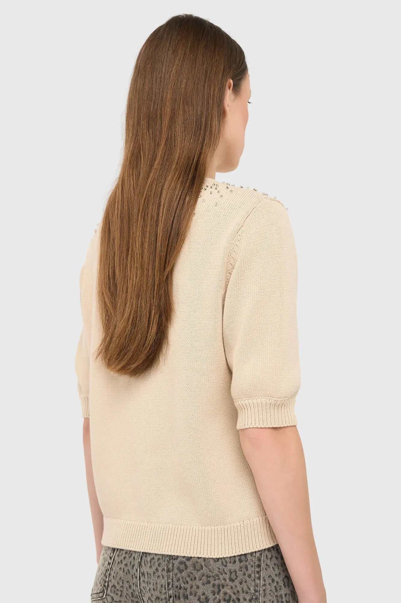 Beige Baumwollpullover für Damen mit Strasssteinen von Barret