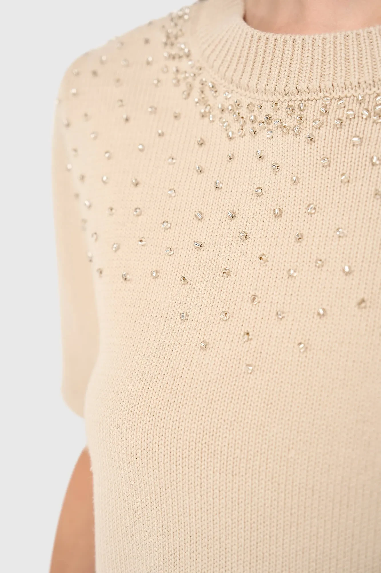 Beige Baumwollpullover für Damen mit Strasssteinen von Barret