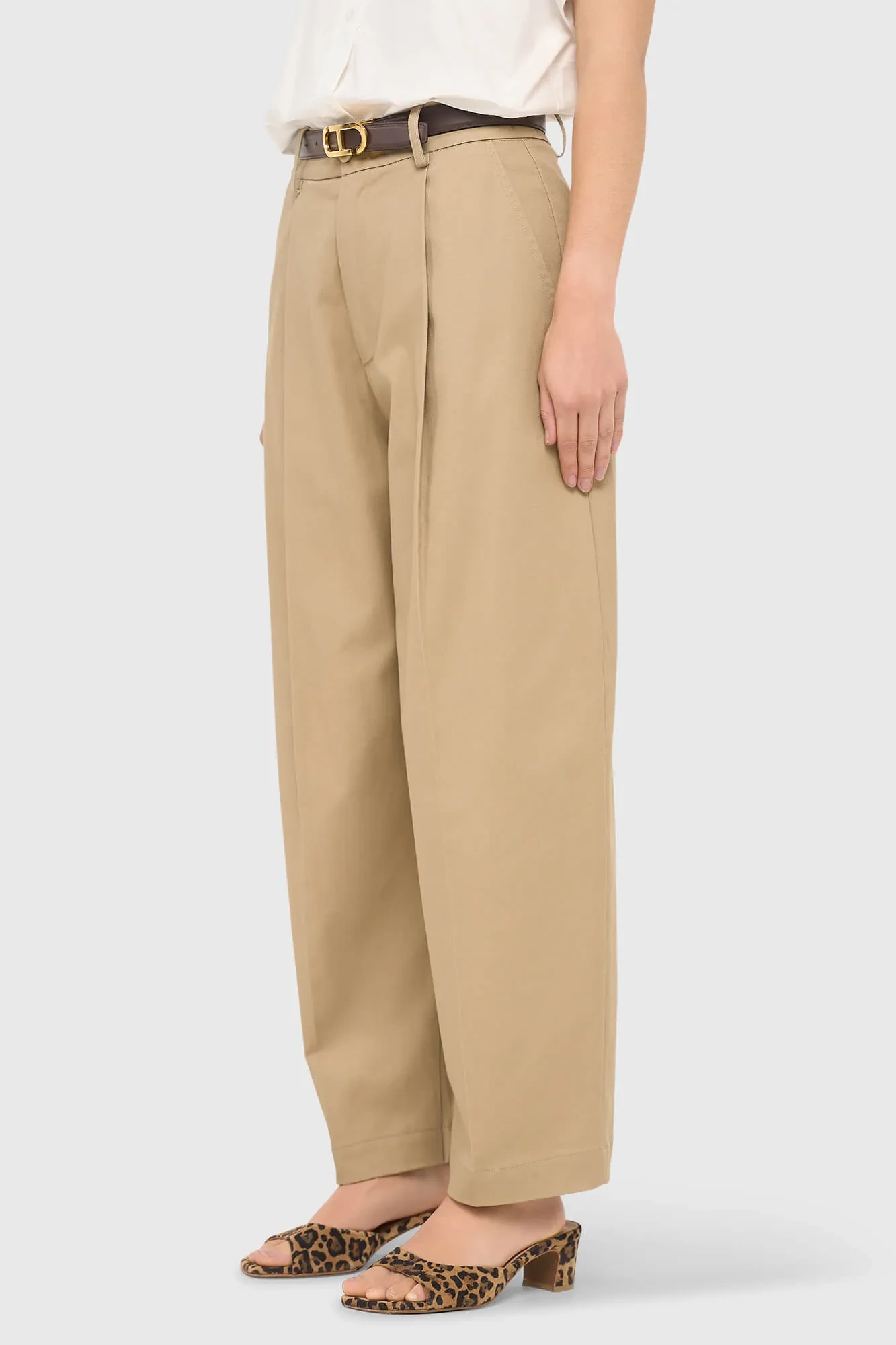 Beige Cotton Paperbag Pants with Side Pockets by Barrel Balti