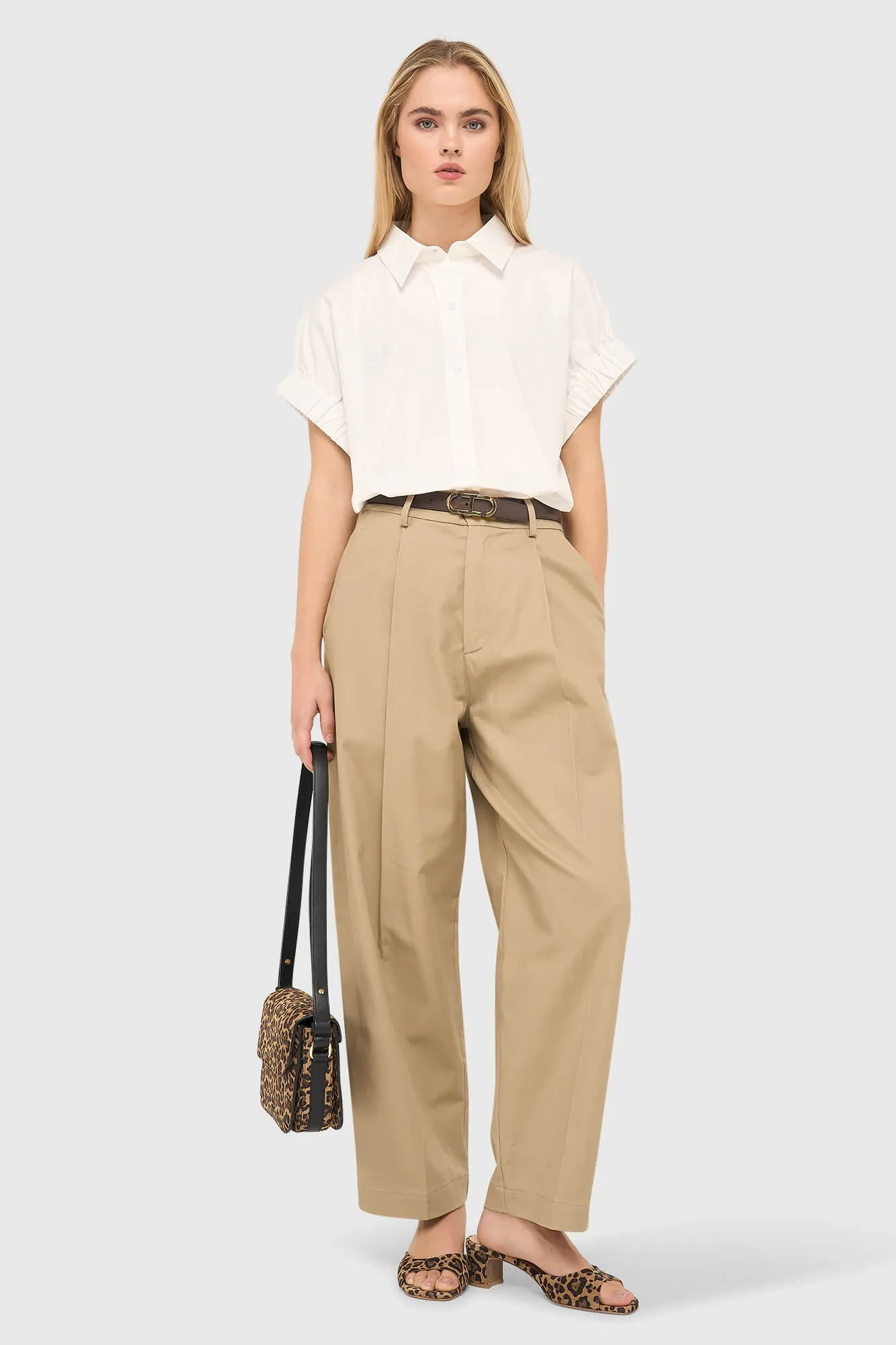 Beige Cotton Paperbag Pants with Side Pockets by Barrel Balti