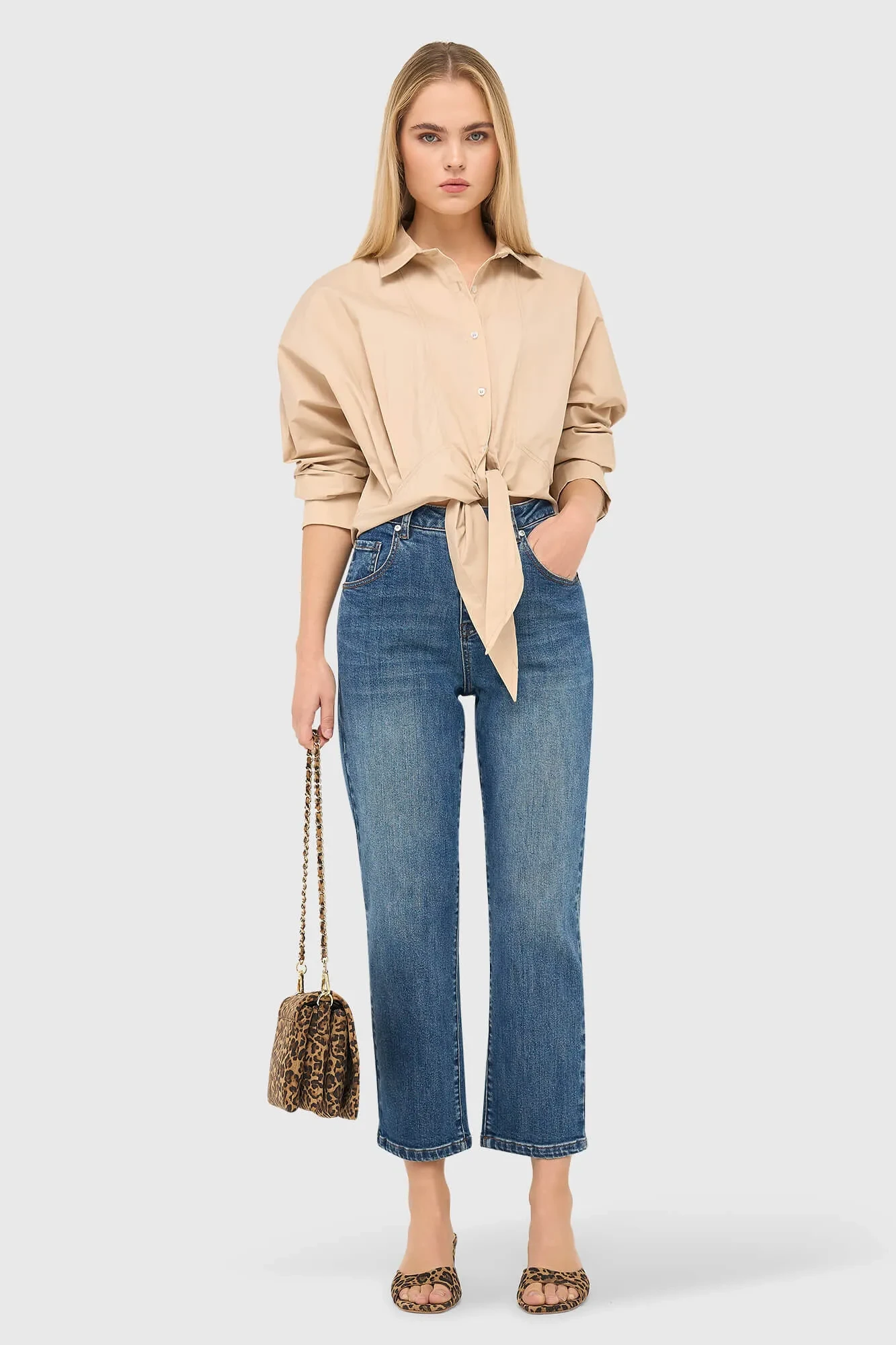 Beige Cotton Bow Blouse for Women by David