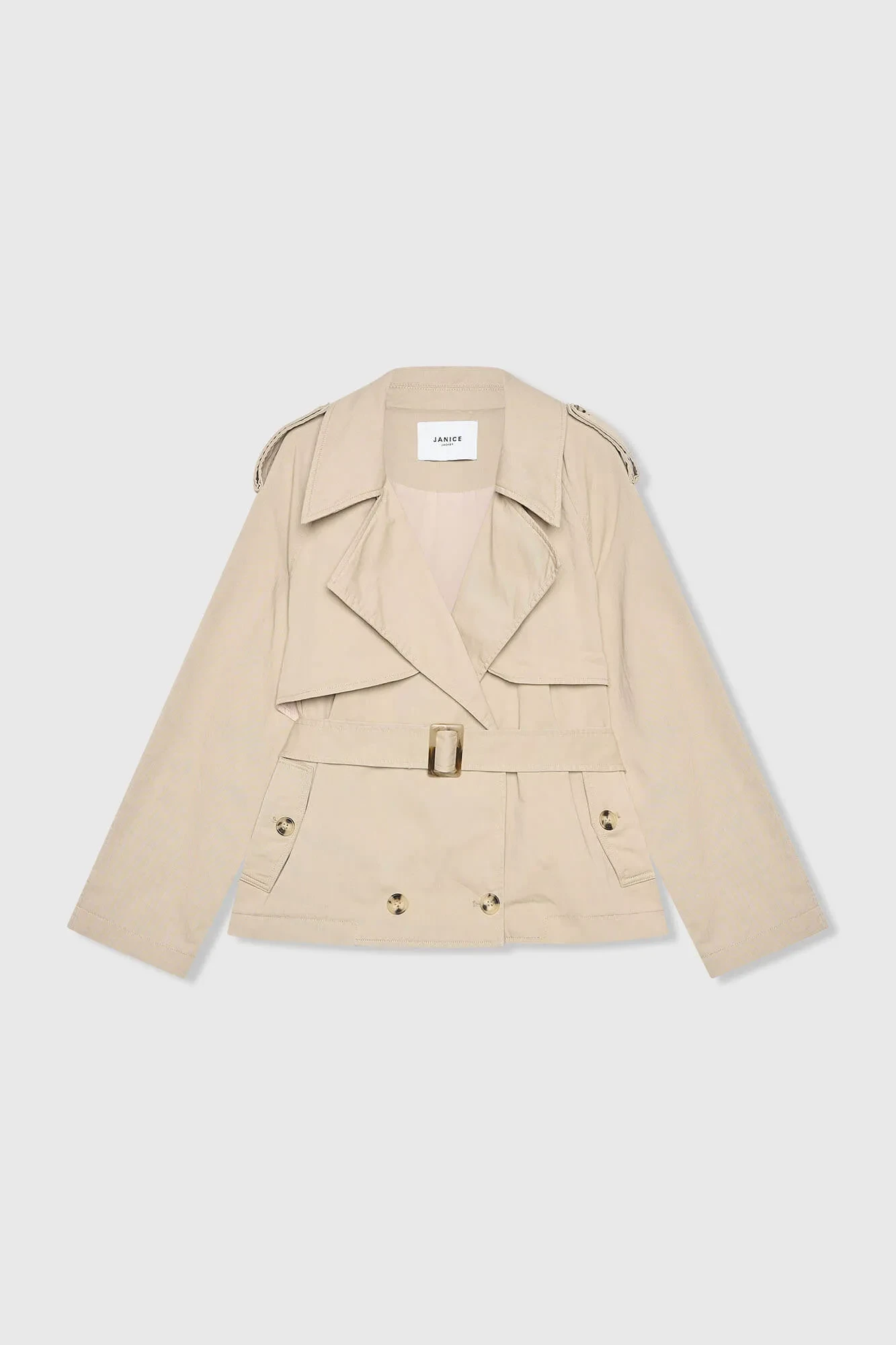 Beige Short Trench Coat by Cayden