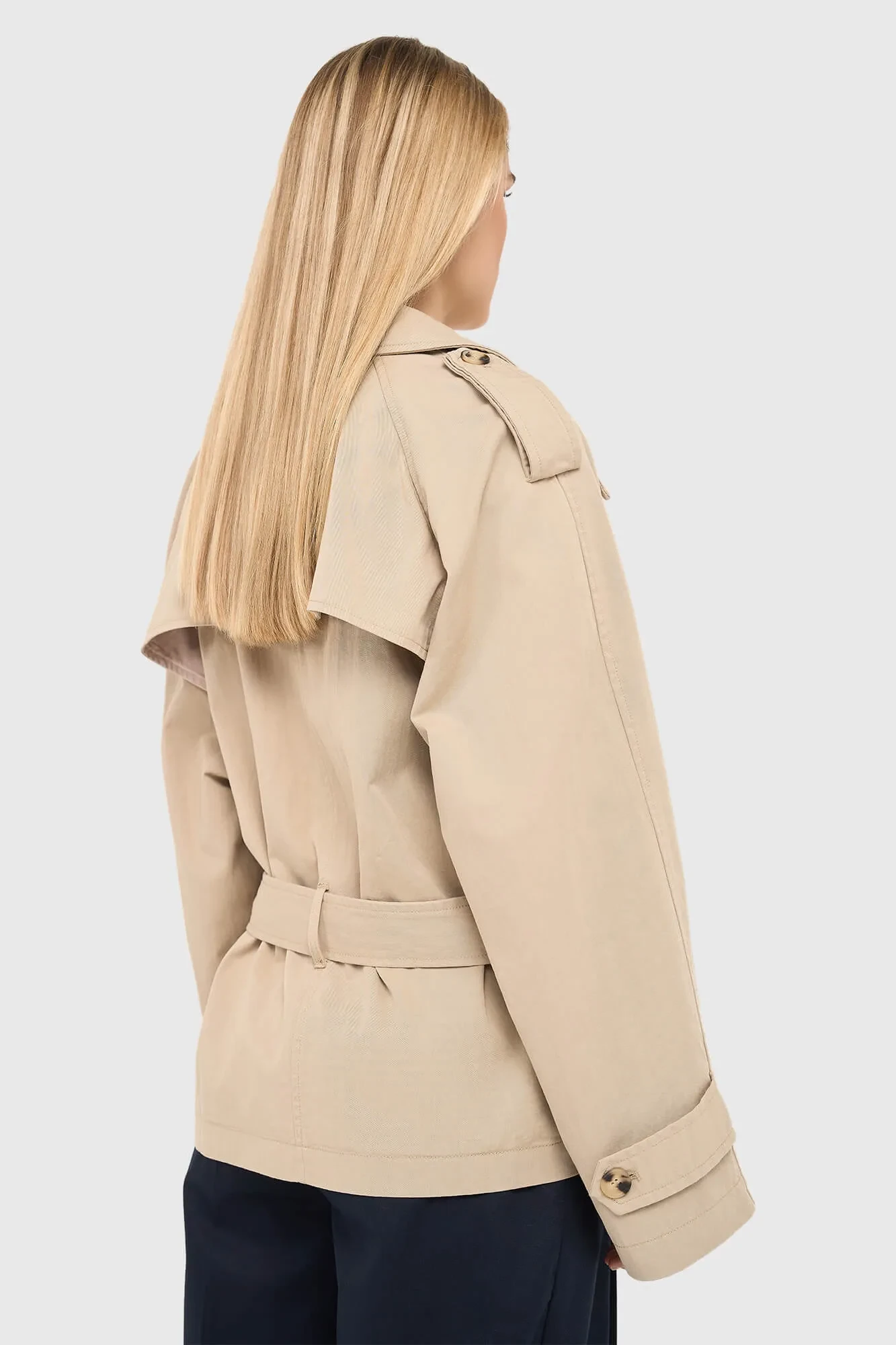 Beige Short Trench Coat by Cayden