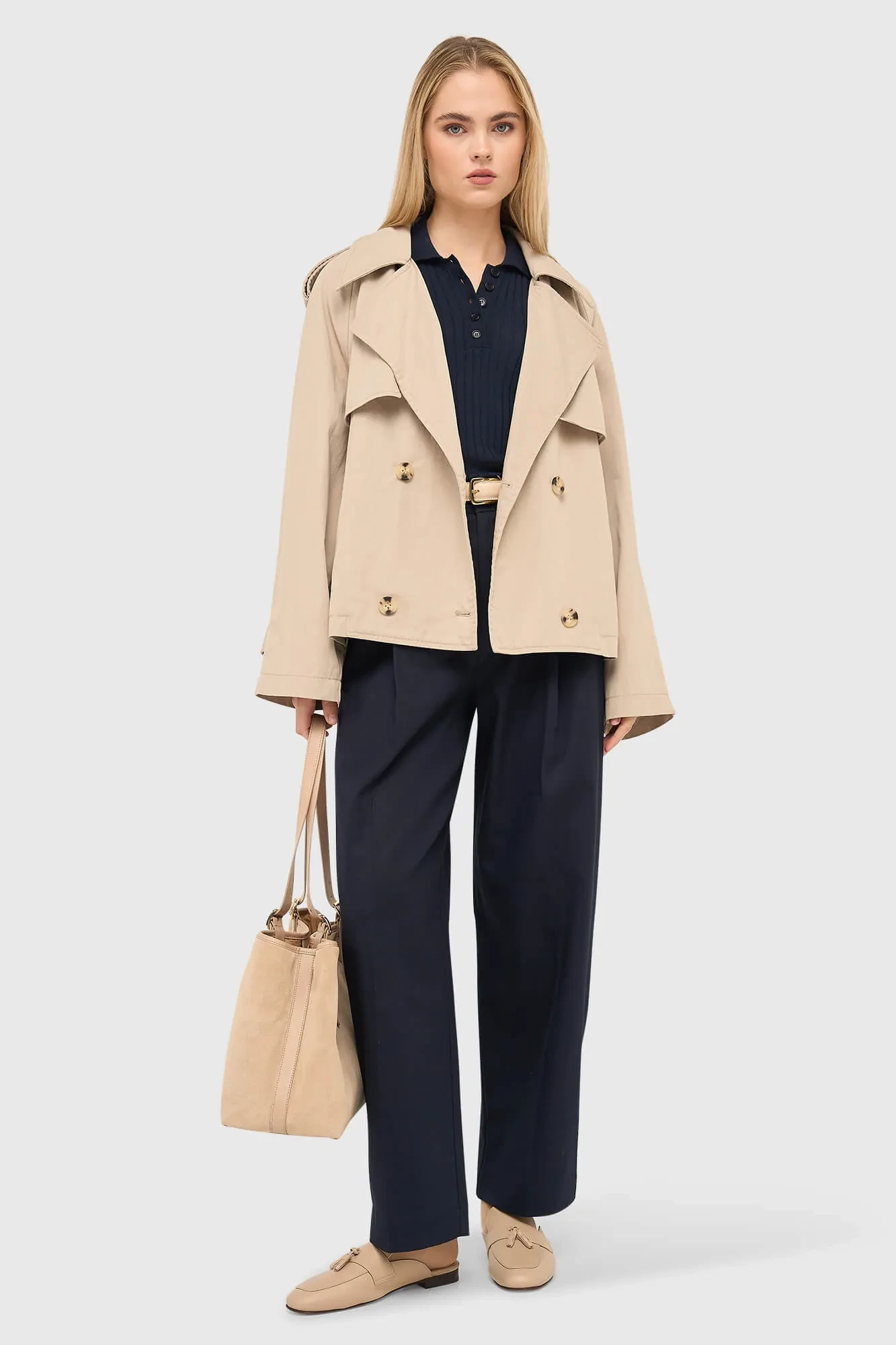 Beige Short Trench Coat by Cayden