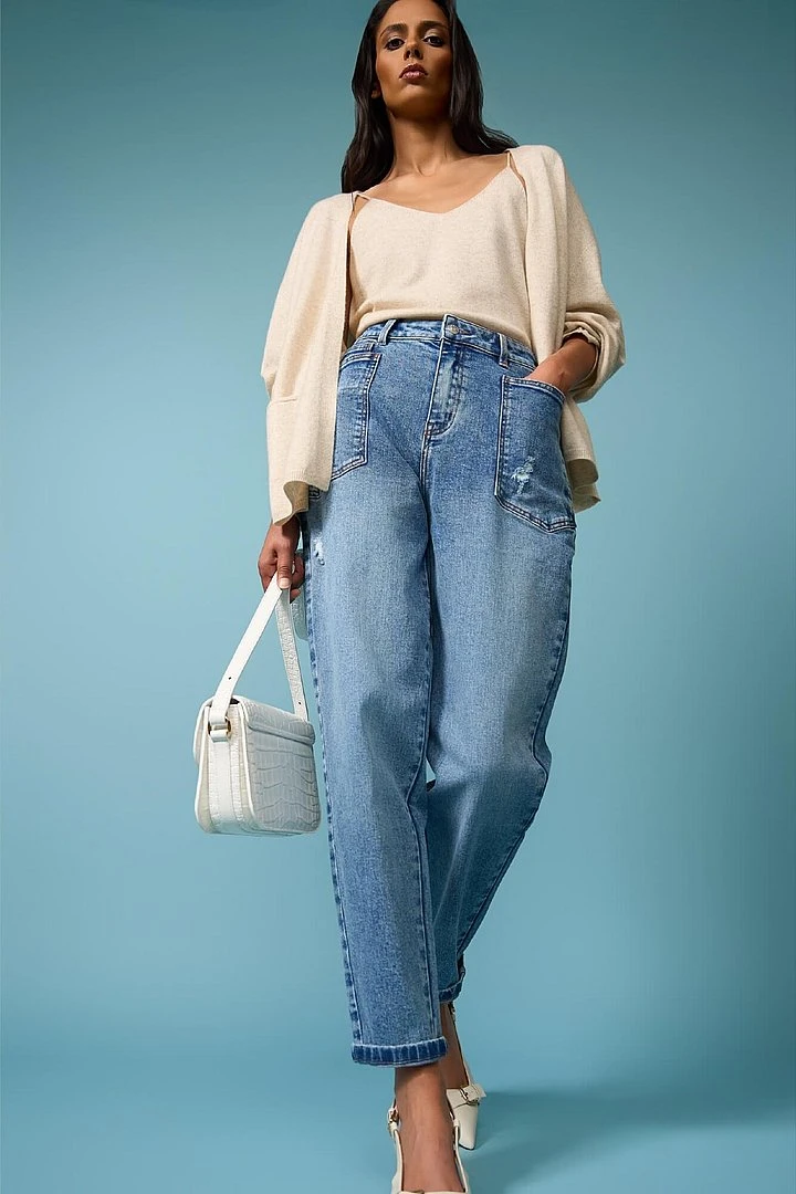 Worker Jeans Damen Barrel Fit Stretch Mid Rise Morrison Blau 786