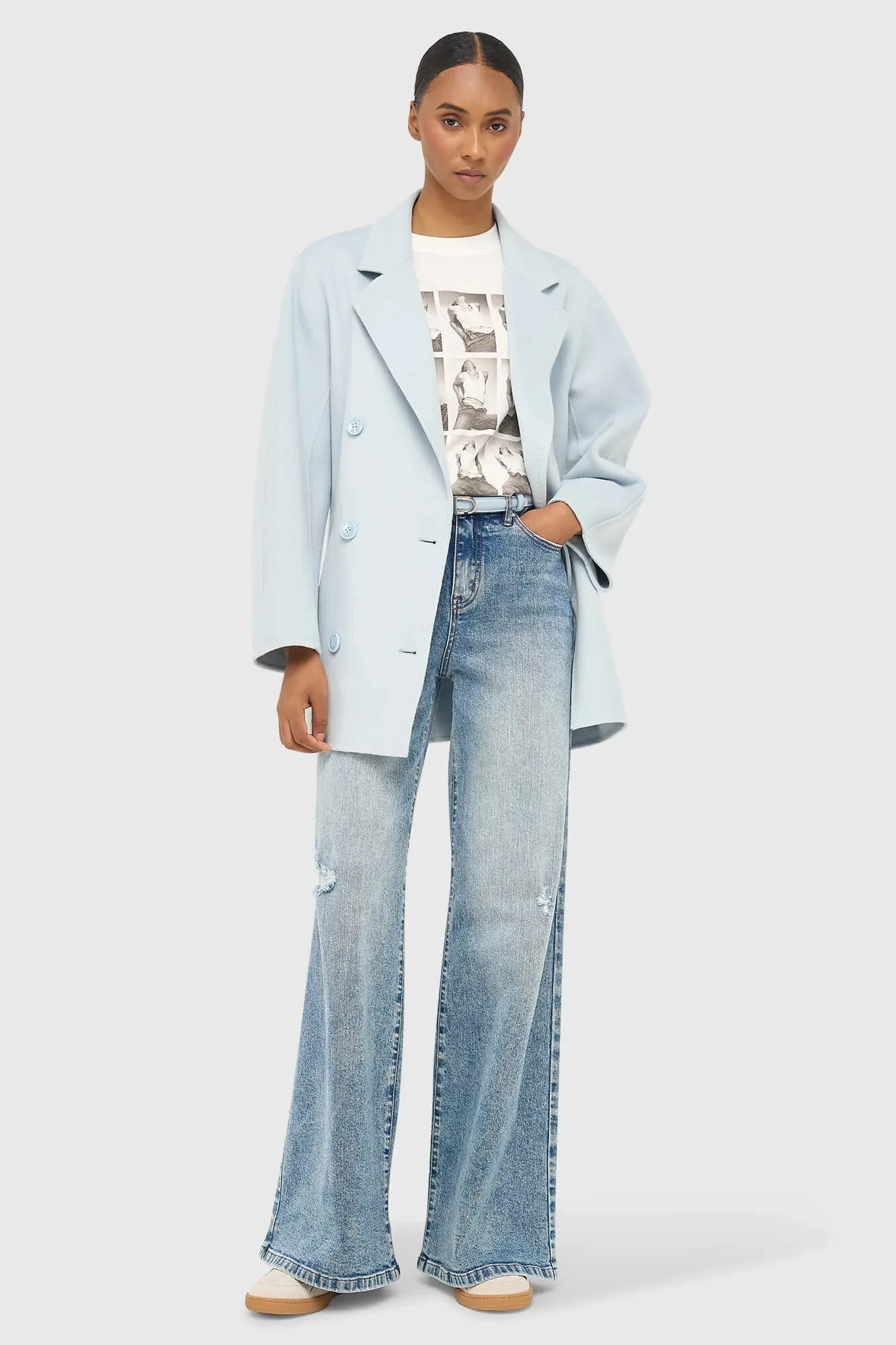 Women's Double-Faced Cashmere Caban Coat, Kennedy Blue
