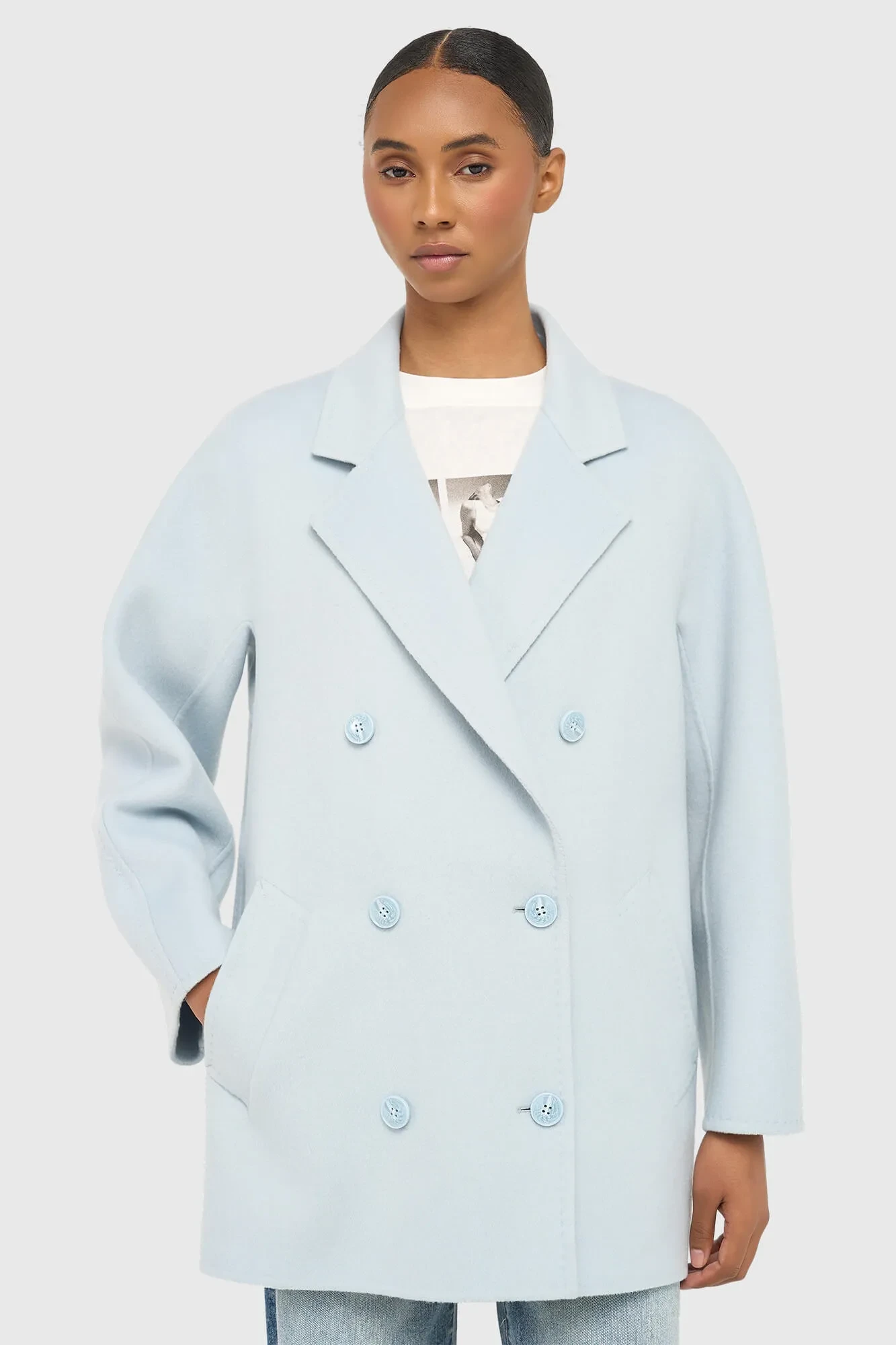 Women's Double-Faced Cashmere Caban Coat, Kennedy Blue