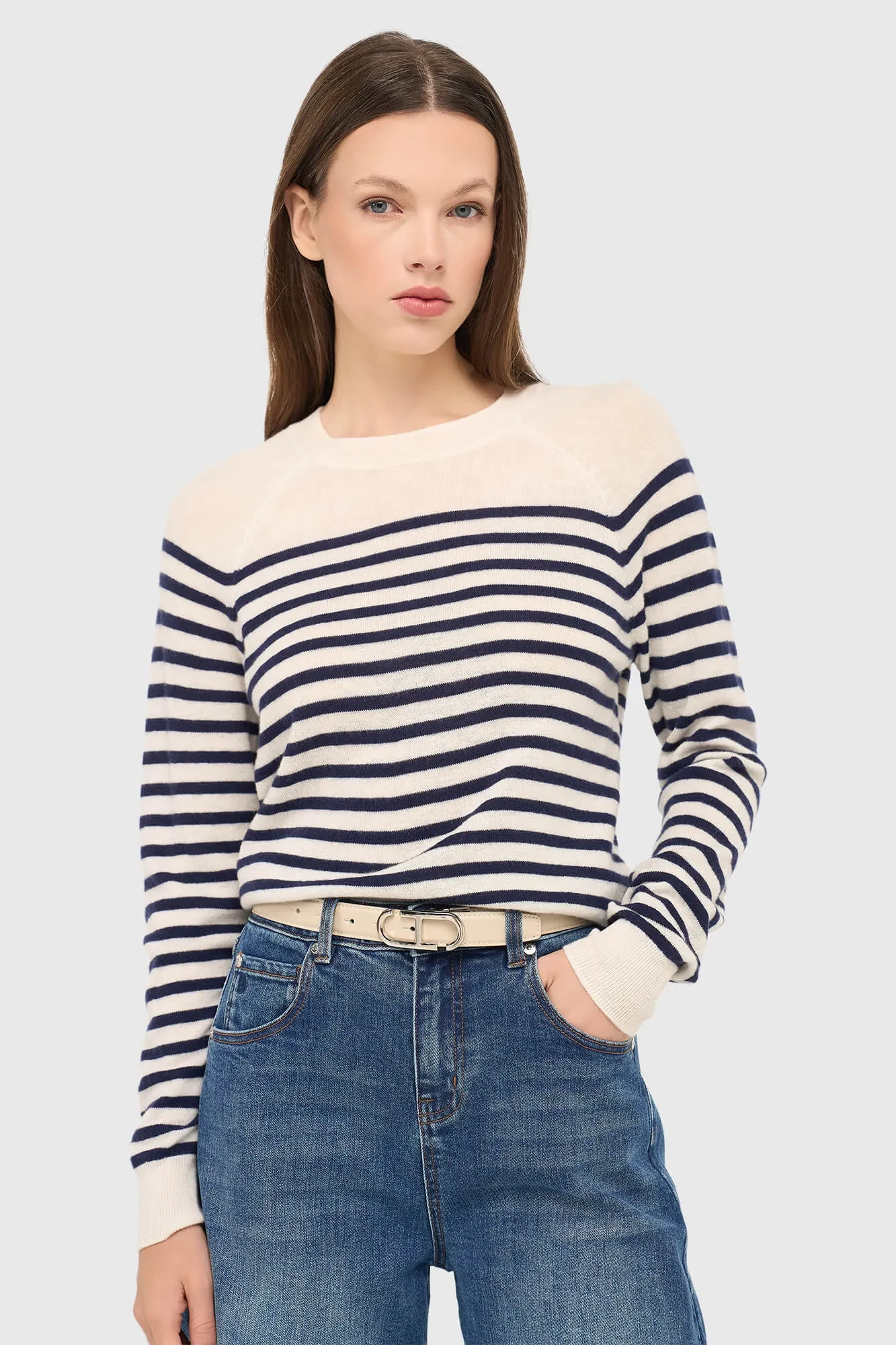 Blue Striped Women's Sweater, Rich Merino Wool