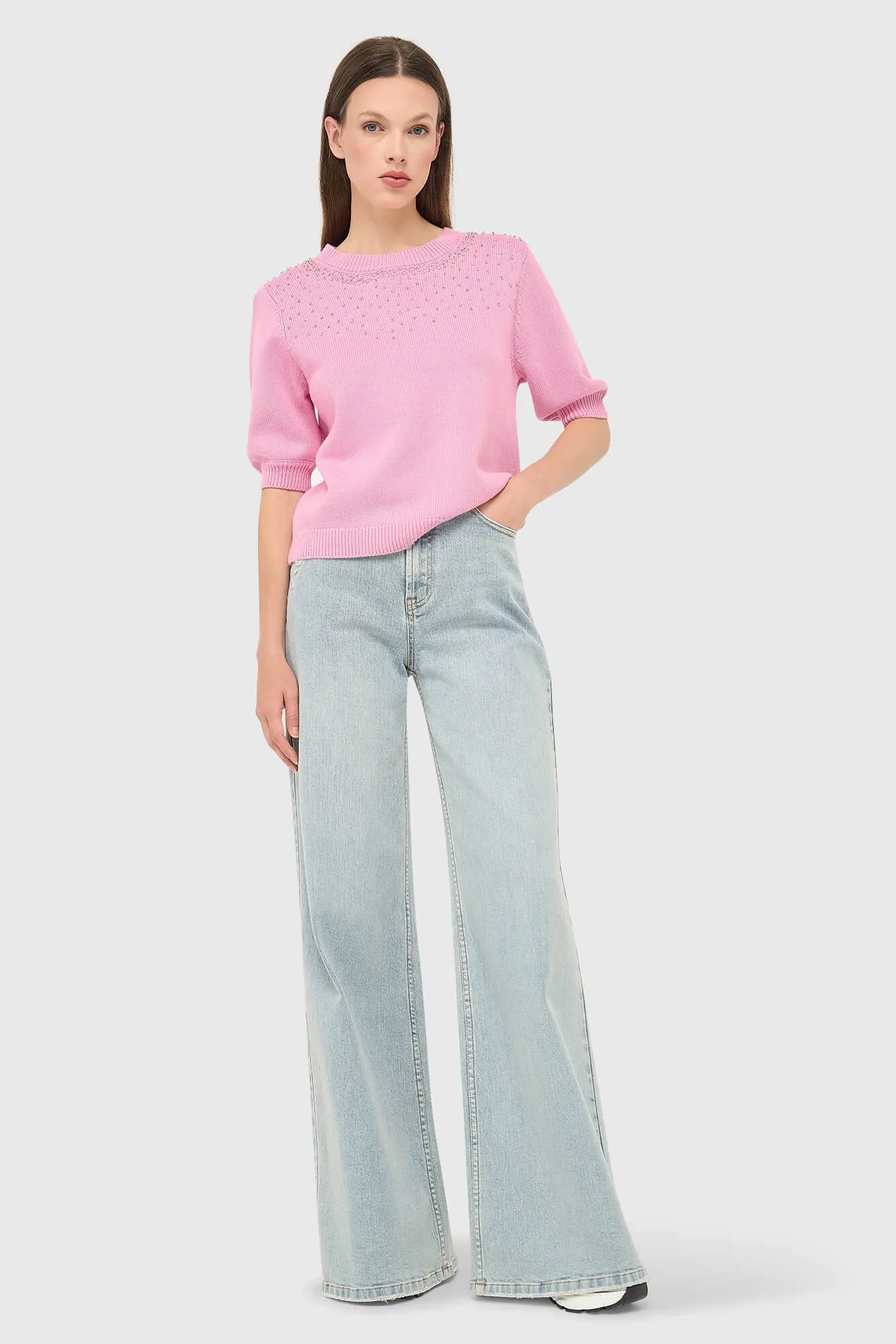 Rosa Baumwollpullover für Damen mit Strasssteinen von Barret