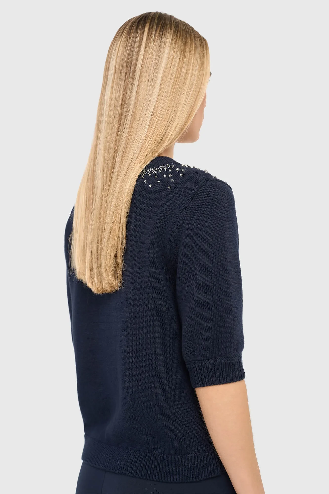 Blauer Baumwollpullover für Damen mit Strasssteinen von Barret
