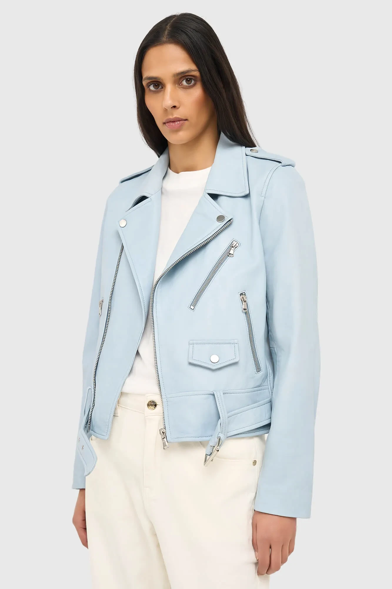 Blaue Leder-Bikerjacke von Burke