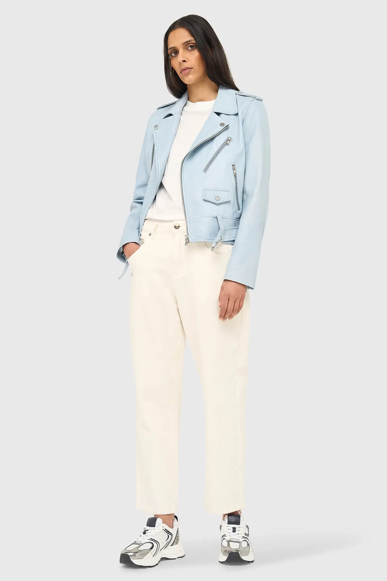 Blaue Leder-Bikerjacke von Burke