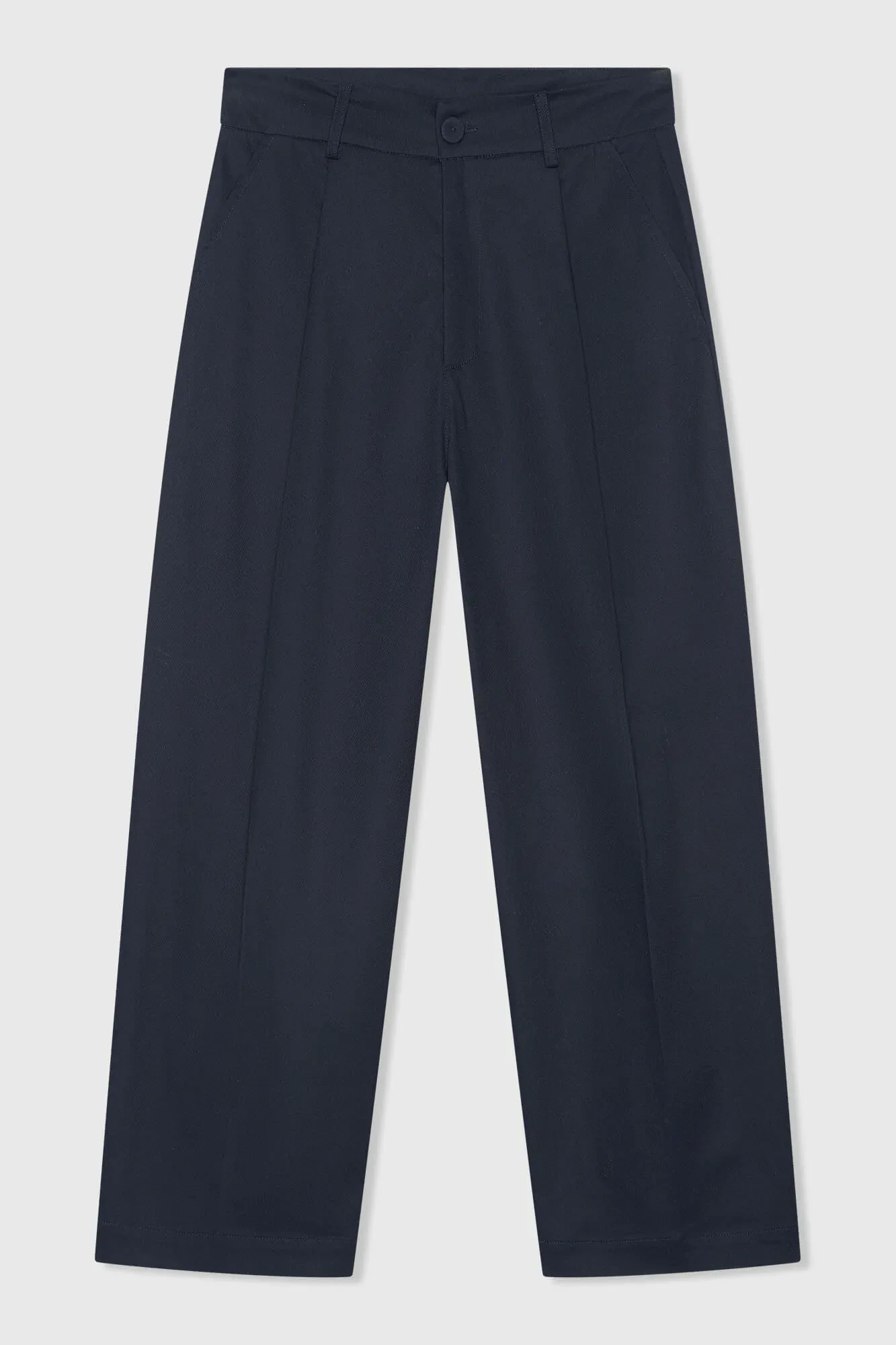 Blaue Paperbag-Hose aus Baumwolle mit Seitentaschen, Barrel-Schnitt, Balti