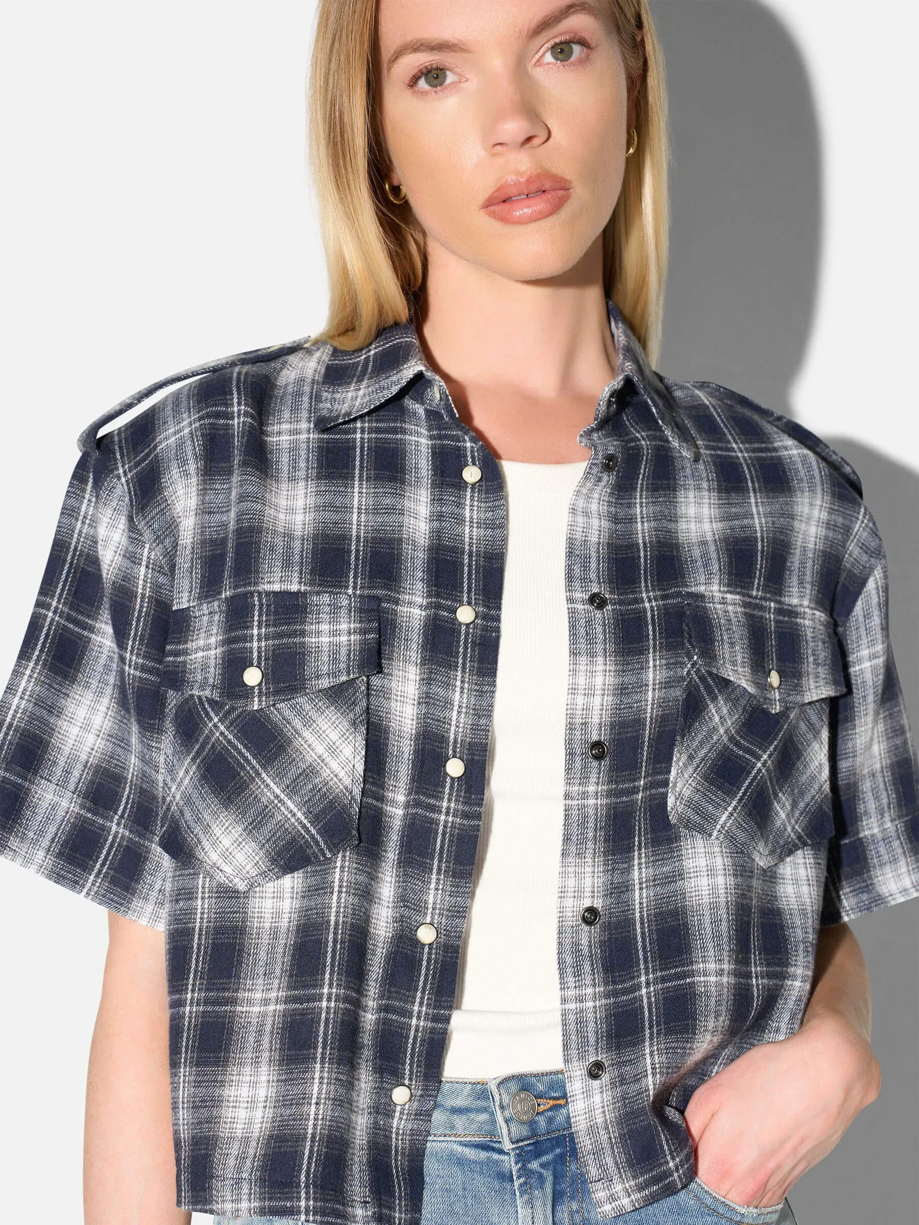 Blauwe Ruiten Blouse Dames Spike