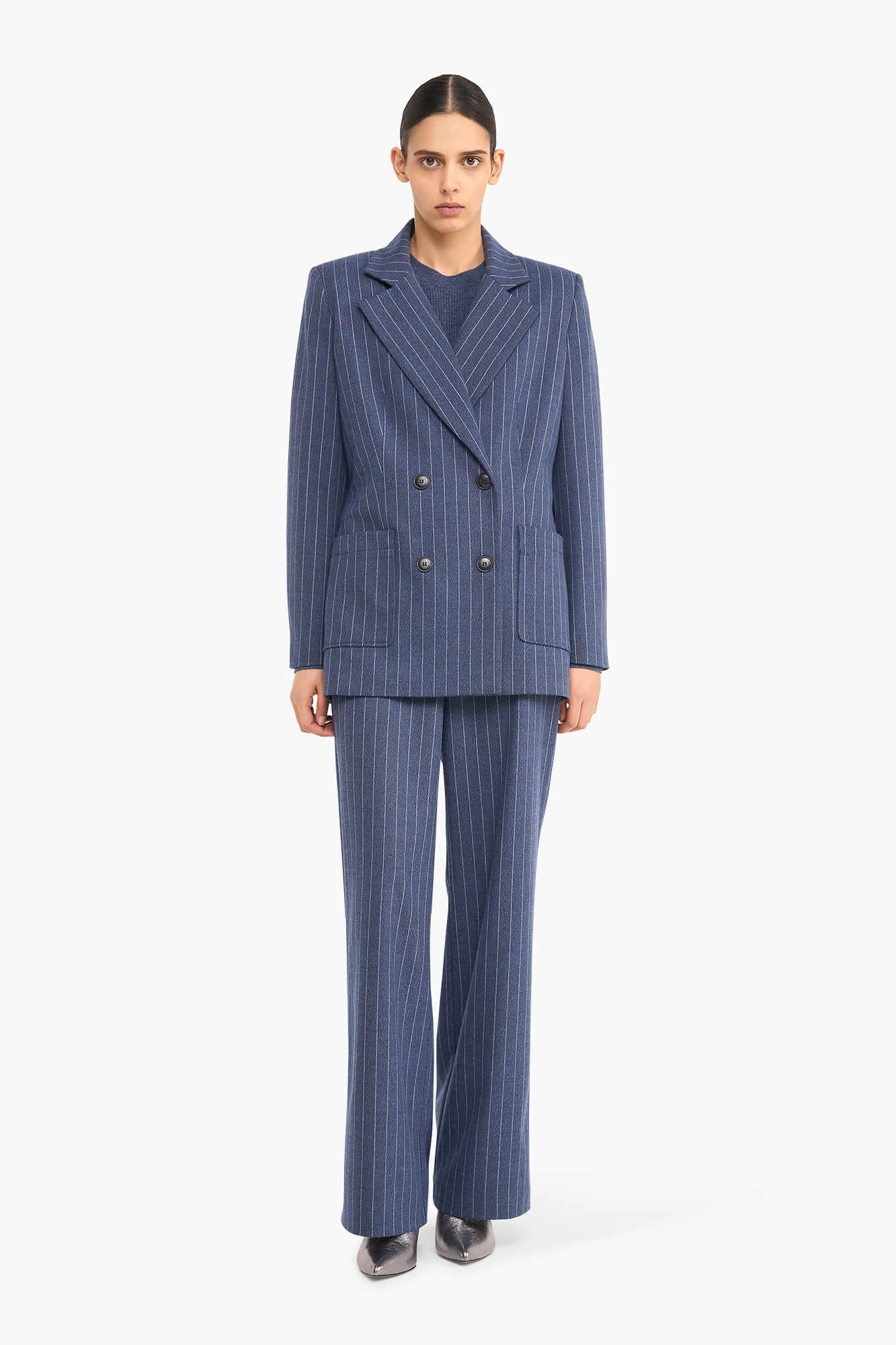 Women's Double-Breasted Martin Blue Striped Blazer