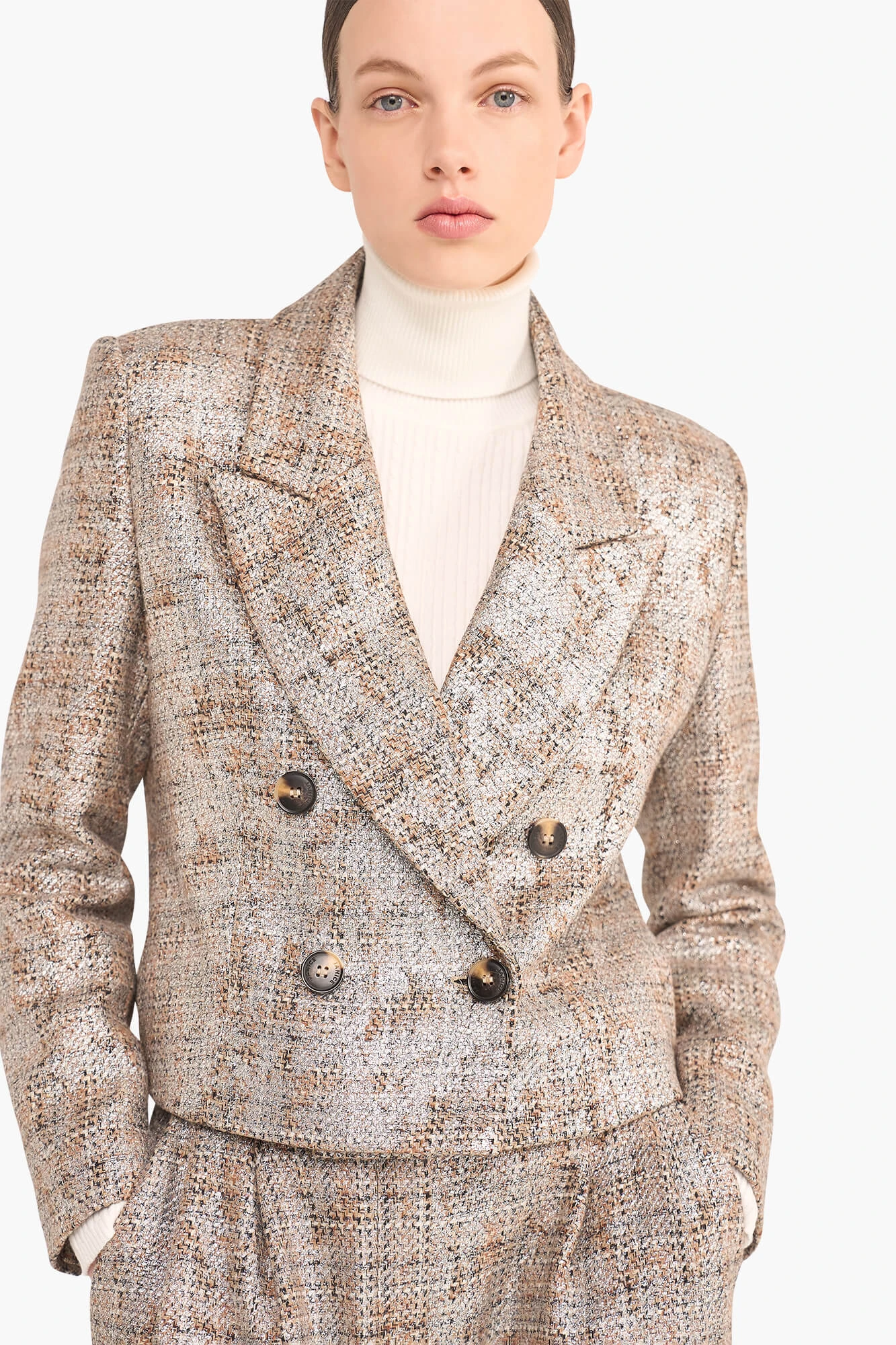 Blazer Dames Kort Stan Bruin Zilver Metallic