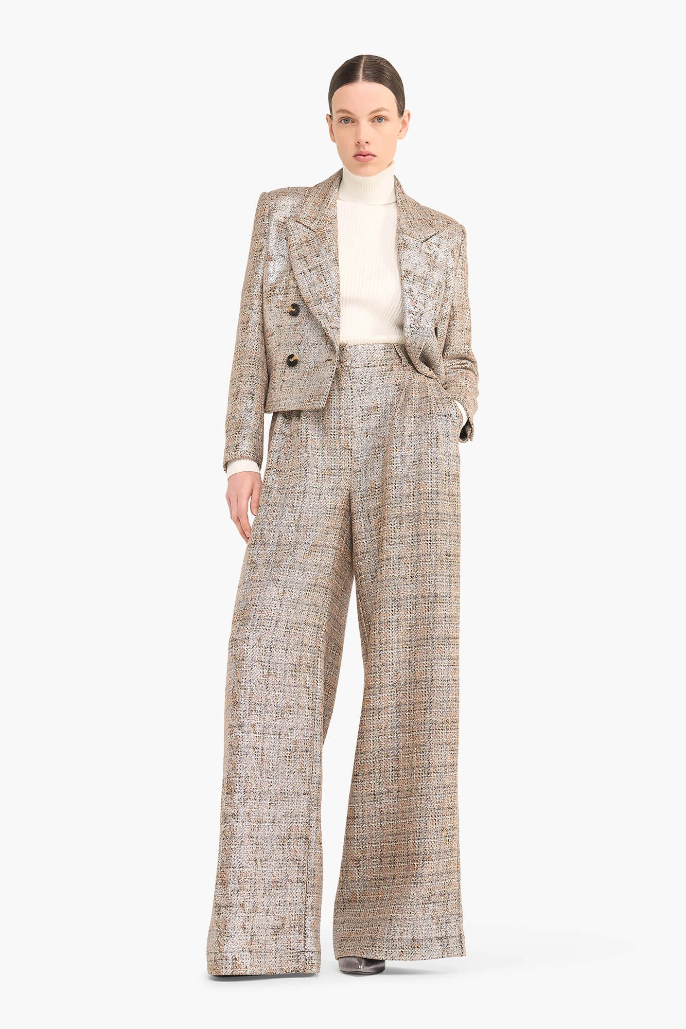 Blazer Dames Kort Stan Bruin Zilver Metallic